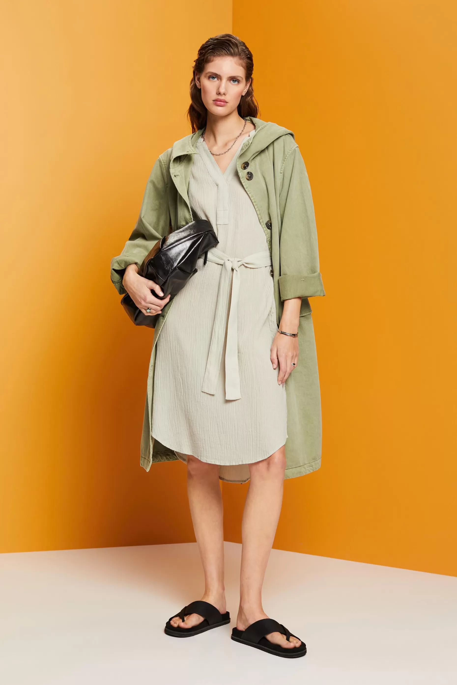 ESPRIT Crinkled midi dress with belt at our Online Shop * Sale Under $50