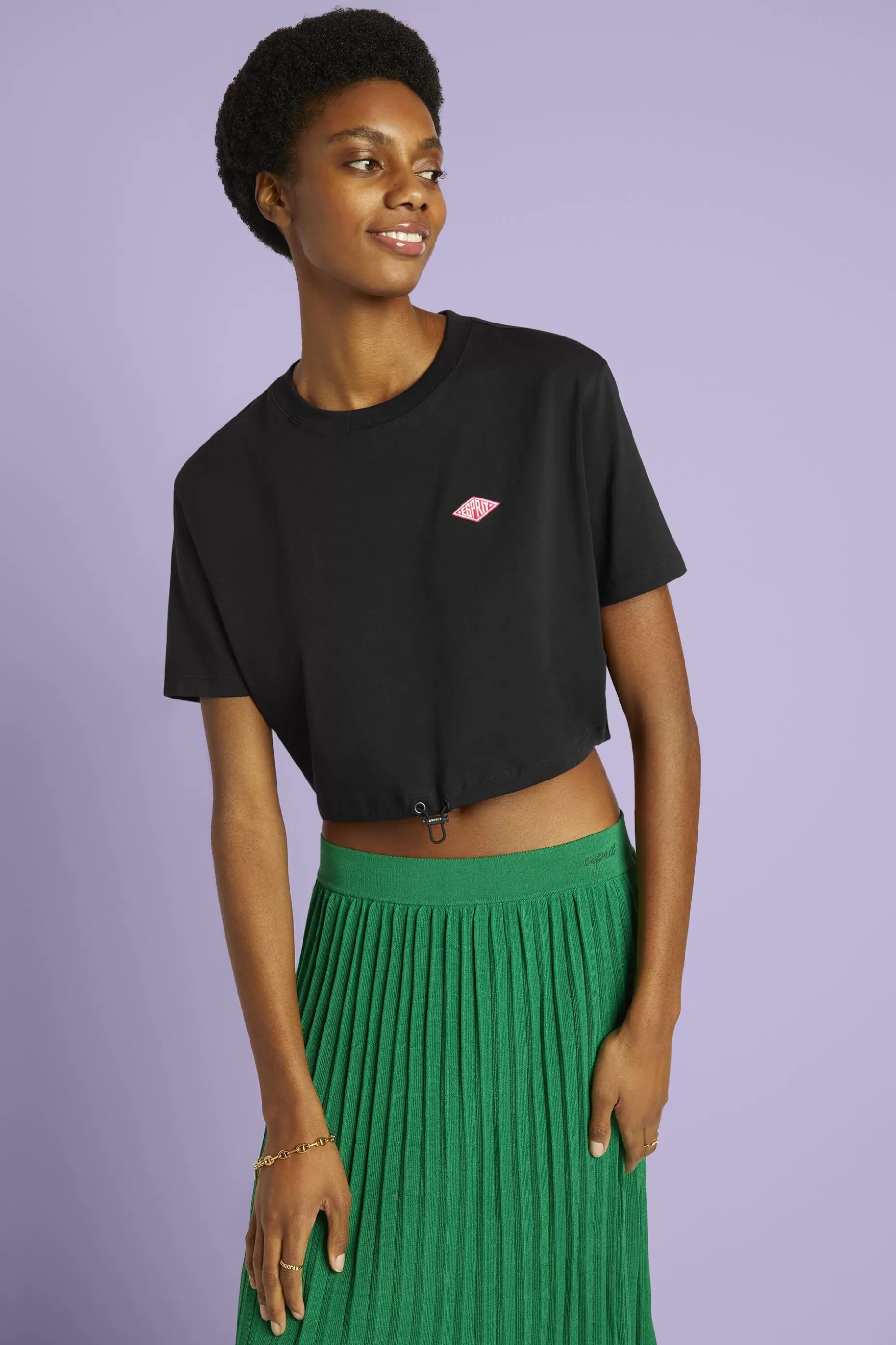 ESPRIT Cropped Logo Cotton Jersey T-Shirt at our Online Shop * Sale Under $50
