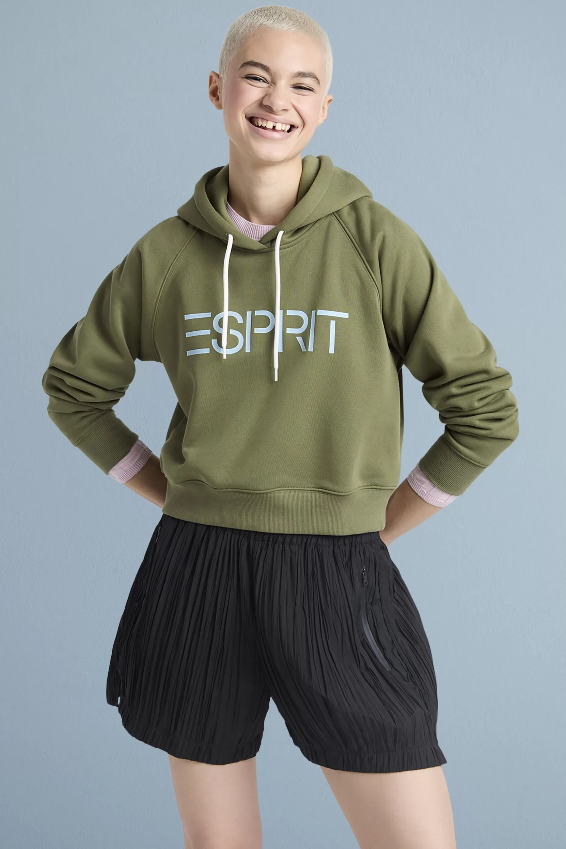 ESPRIT Cropped Logo Fleece Hoodie at our Online Shop *Women Sweatshirts + Hoodies