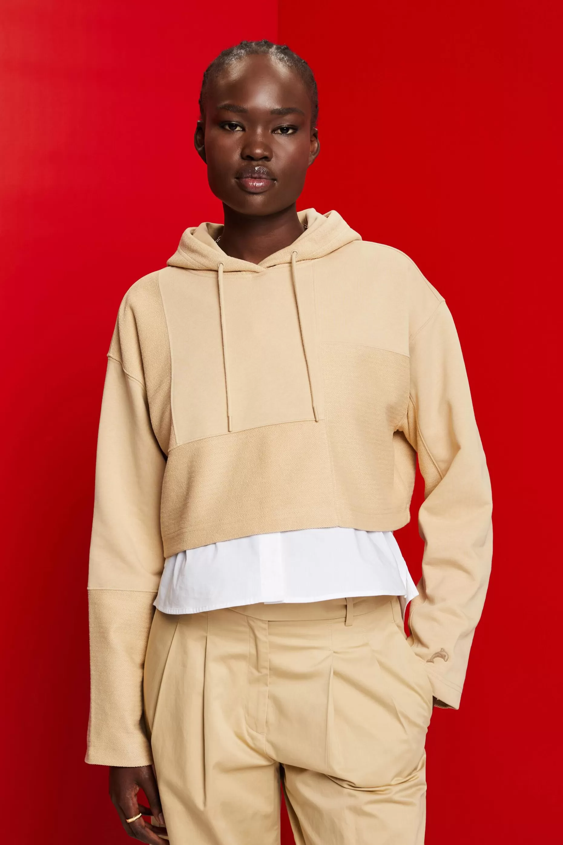 ESPRIT Cropped patchwork hoodie at our Online Shop *Women Sweatshirts + Hoodies