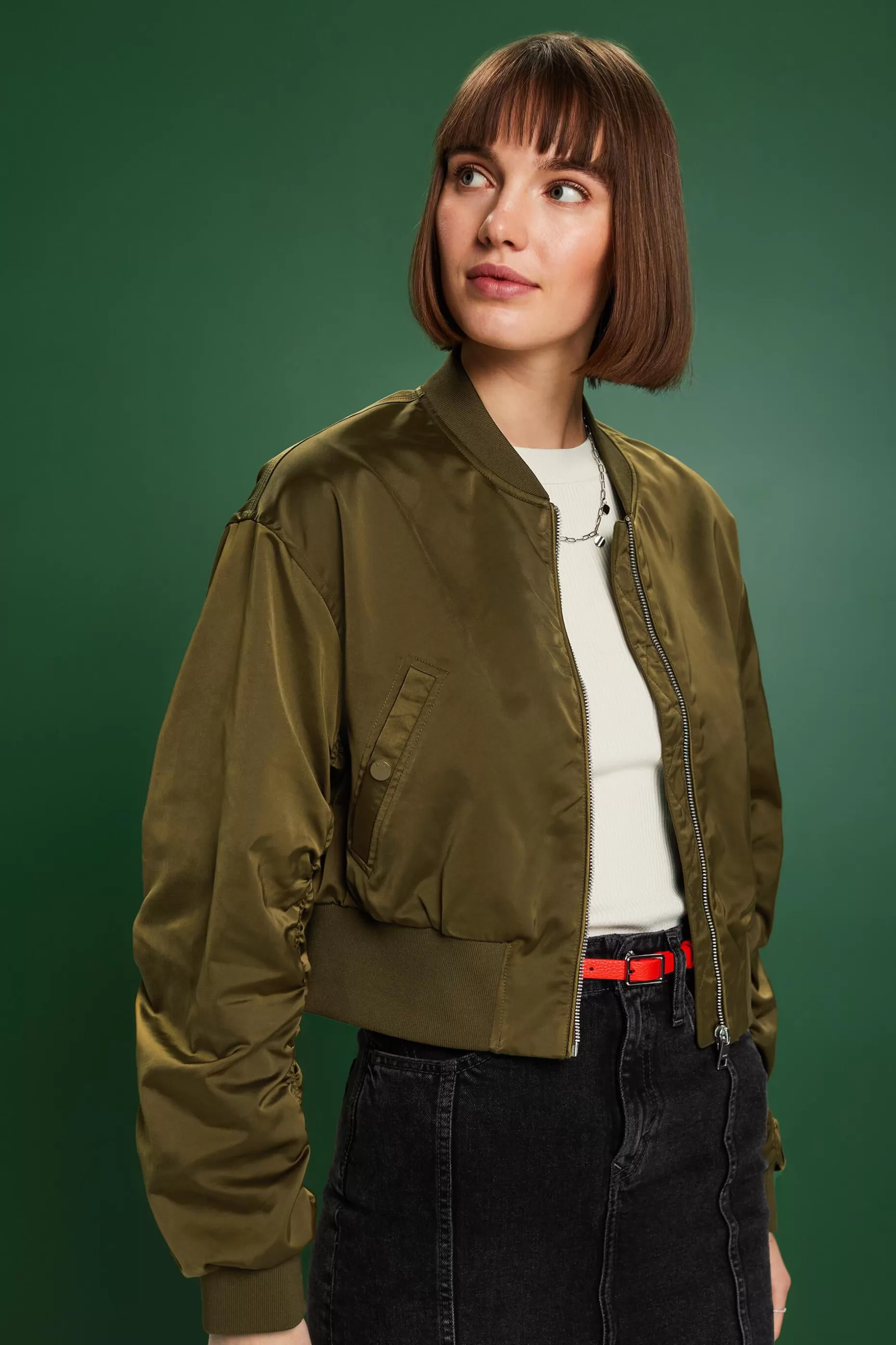 ESPRIT Cropped Satin Bomber Jacket at our Online Shop *Women Jackets + Coats