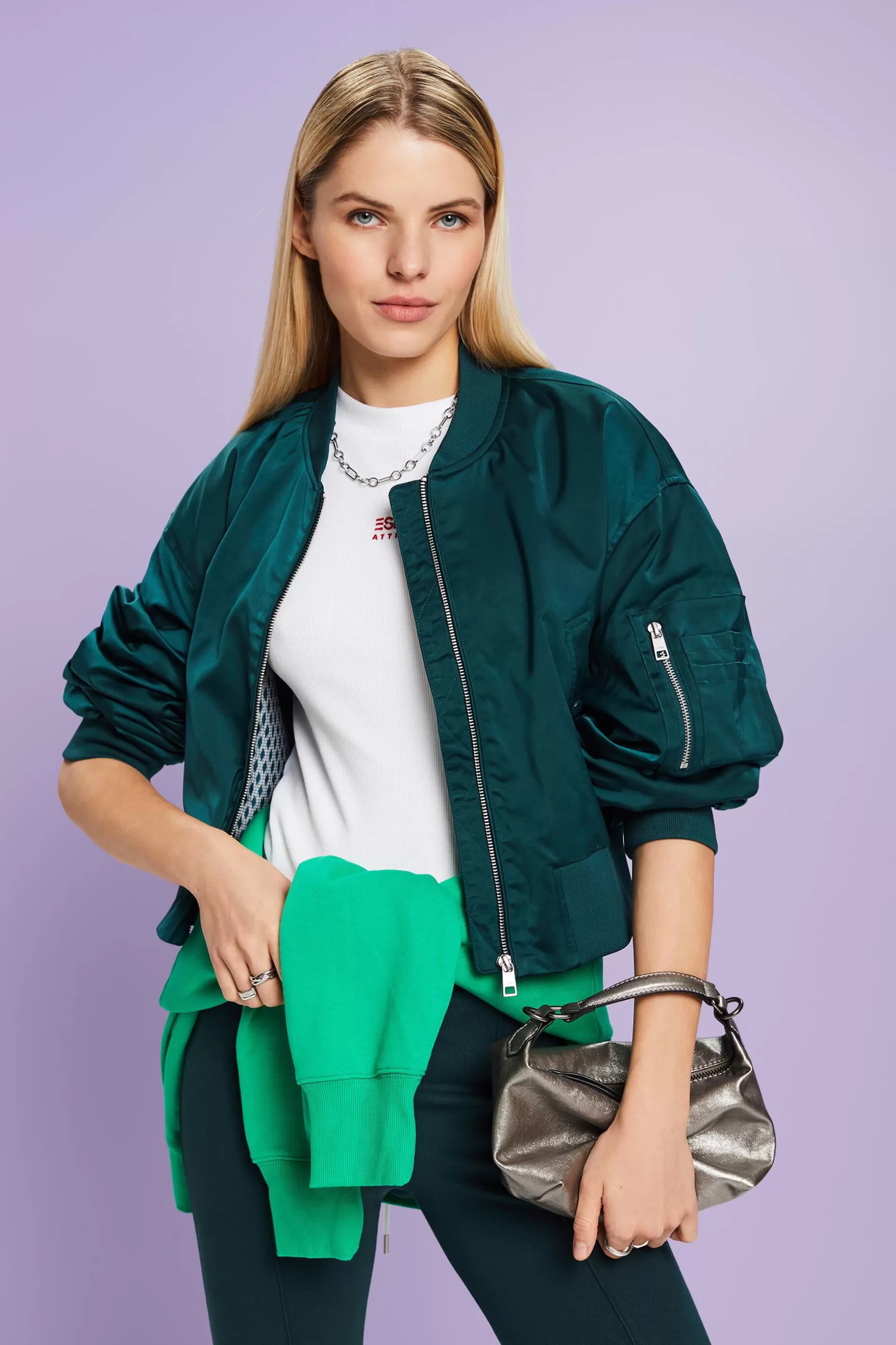ESPRIT Cropped Satin Bomber Jacket at our Online Shop *Women Jackets + Coats