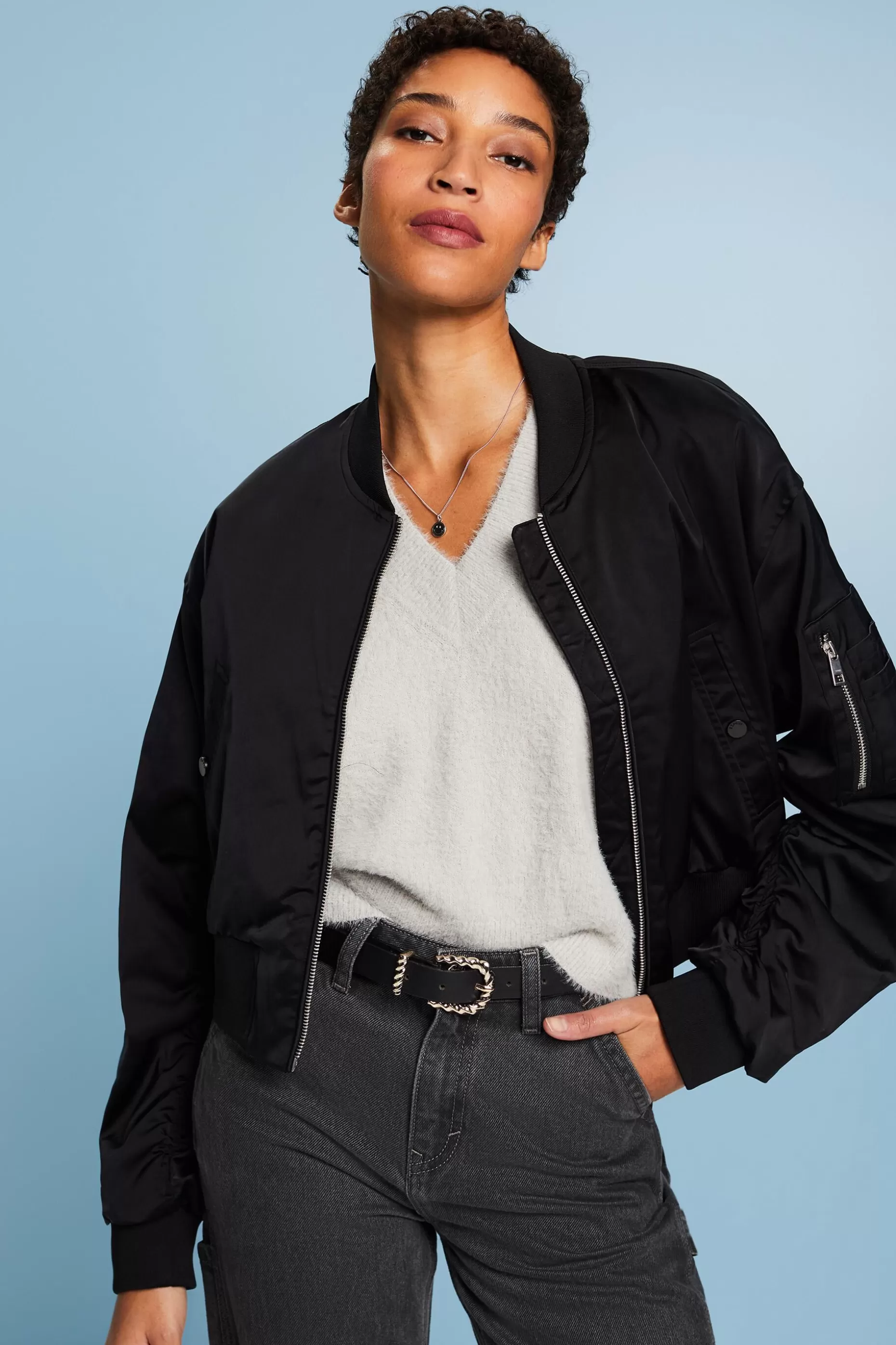 ESPRIT Cropped Satin Bomber Jacket at our Online Shop *Women Jackets + Coats