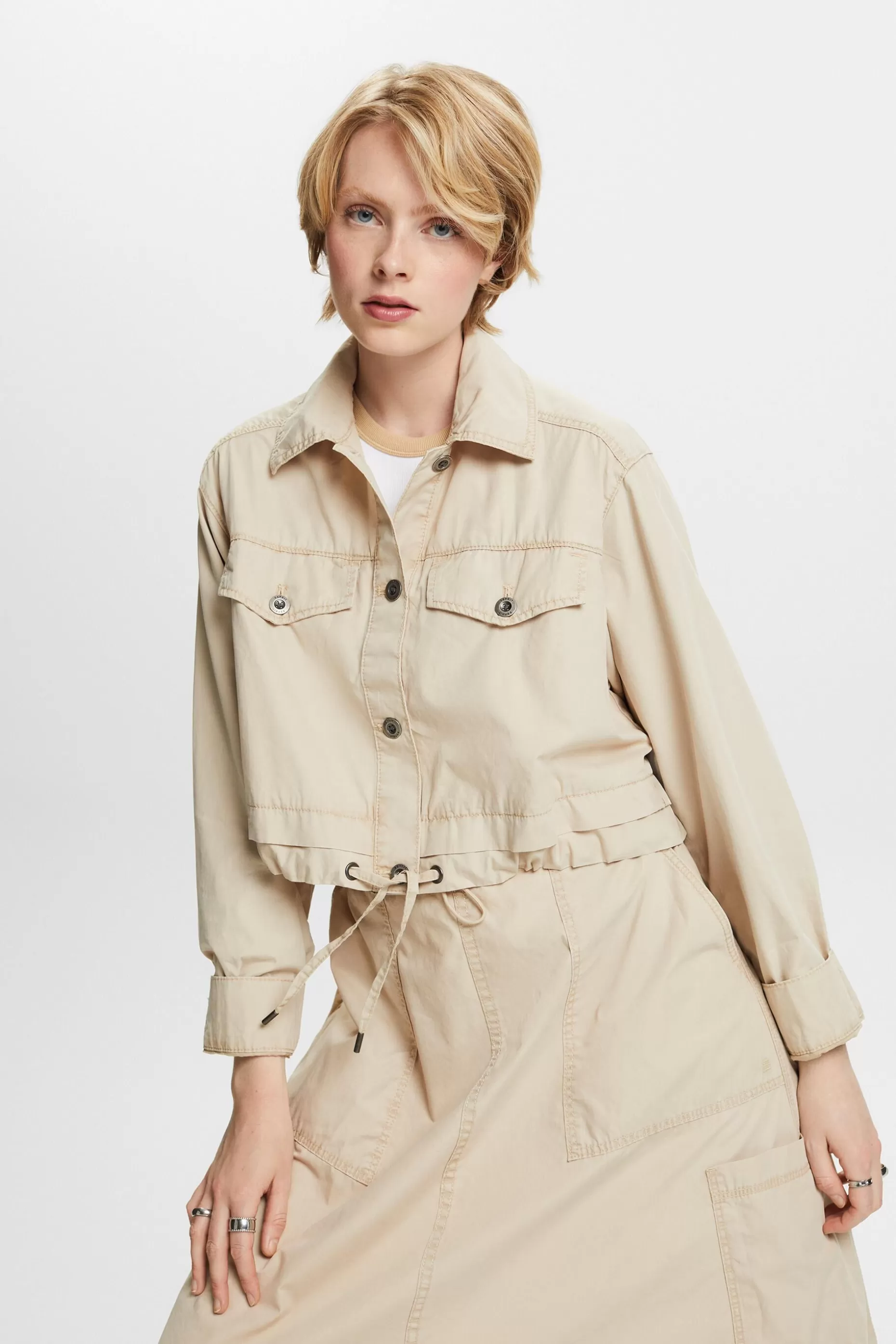 ESPRIT Cropped Tie-Front Cotton-Canvas Jacket at our Online Shop *Women Jackets + Coats