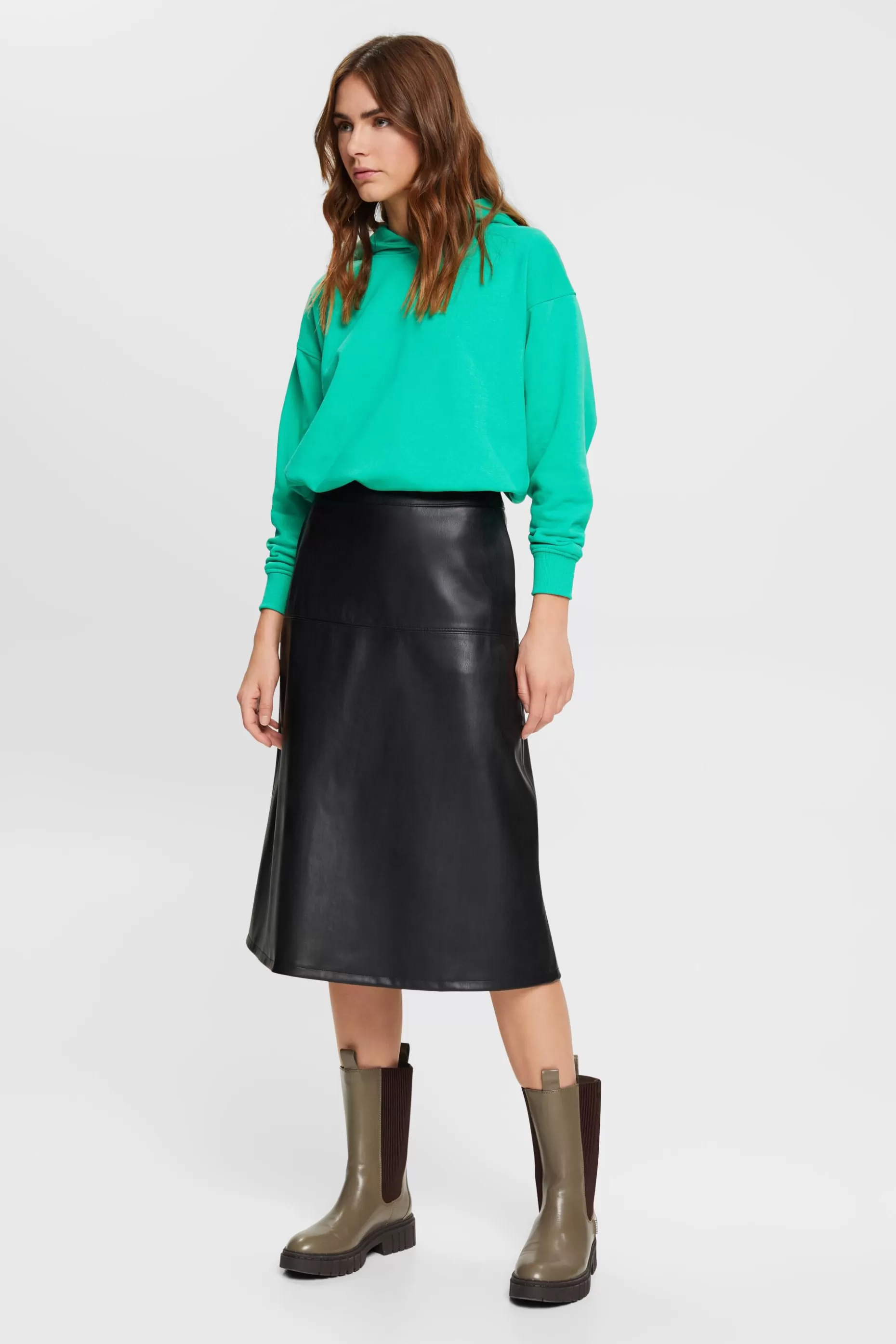 ESPRIT CURVY Faux leather midi skirt at our Online Shop *Women Bottoms