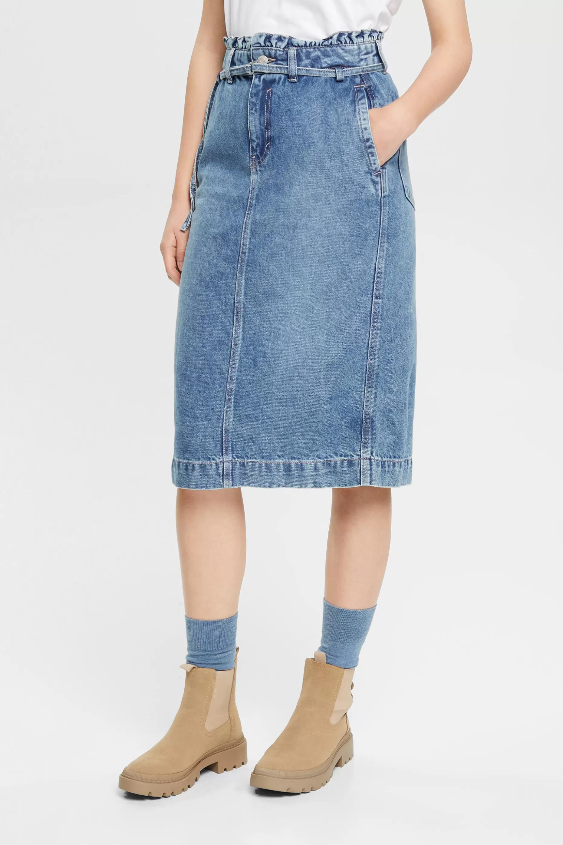 ESPRIT Denim skirt with paperbag waistband at our Online Shop *Women Bottoms