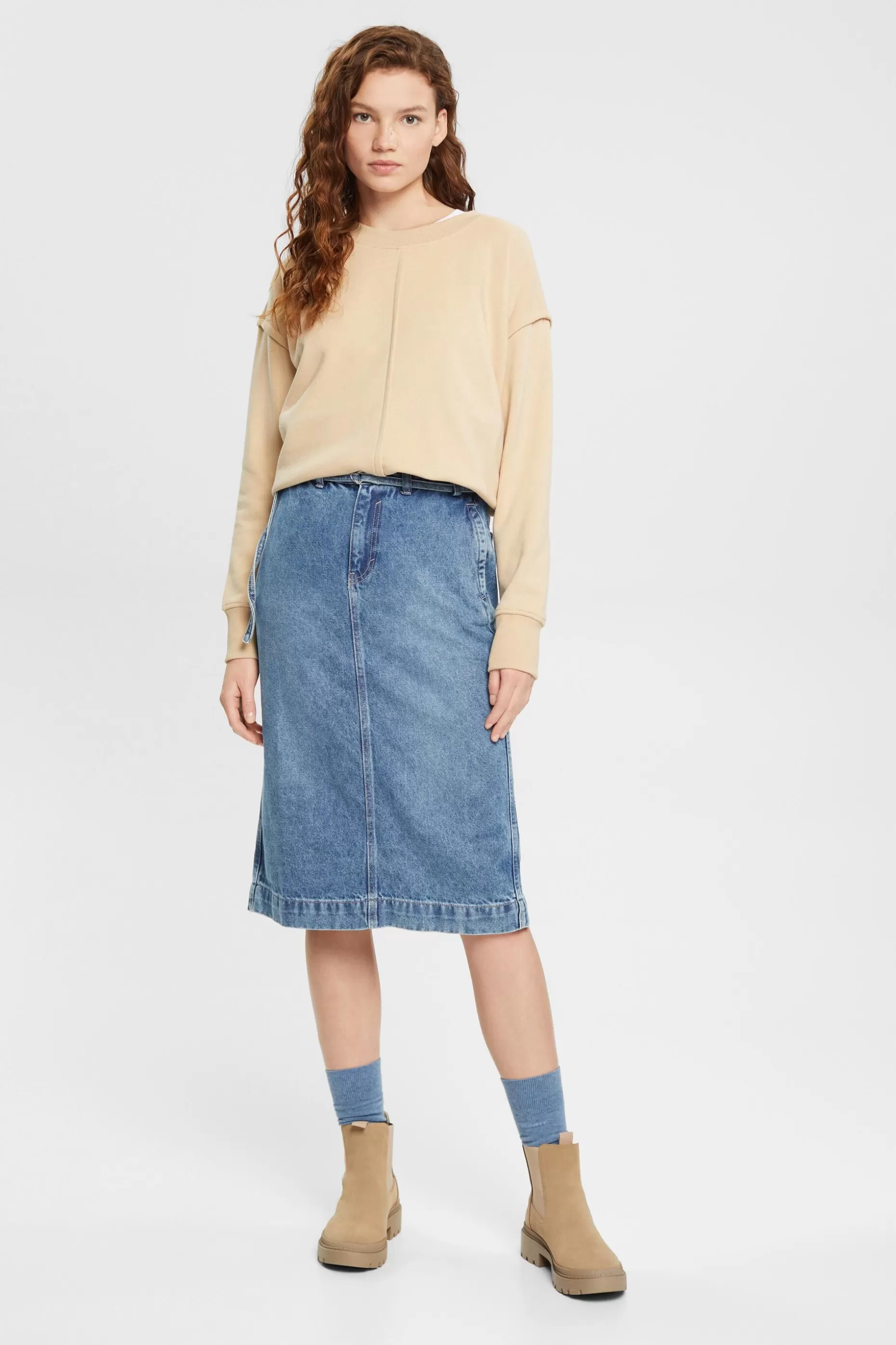 ESPRIT Denim skirt with paperbag waistband at our Online Shop *Women Bottoms