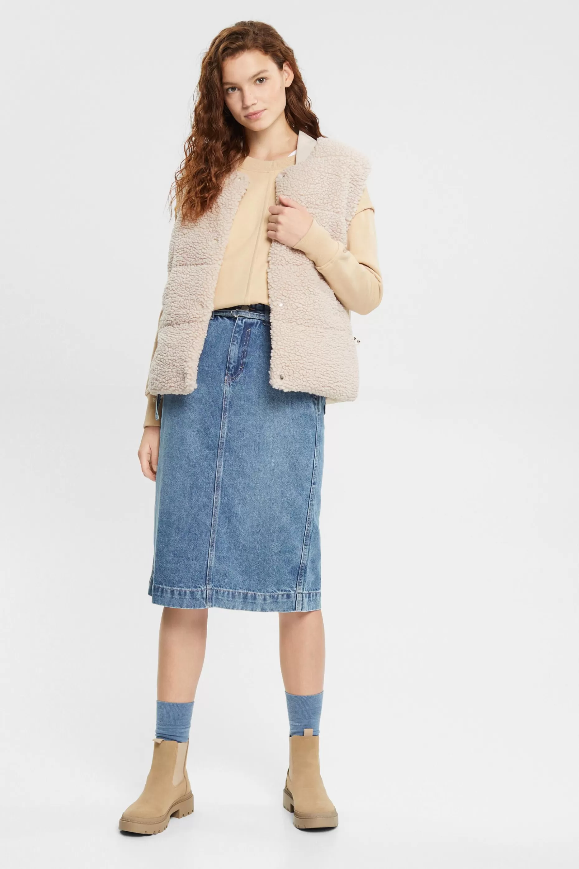 ESPRIT Denim skirt with paperbag waistband at our Online Shop *Women Skirts + Shorts