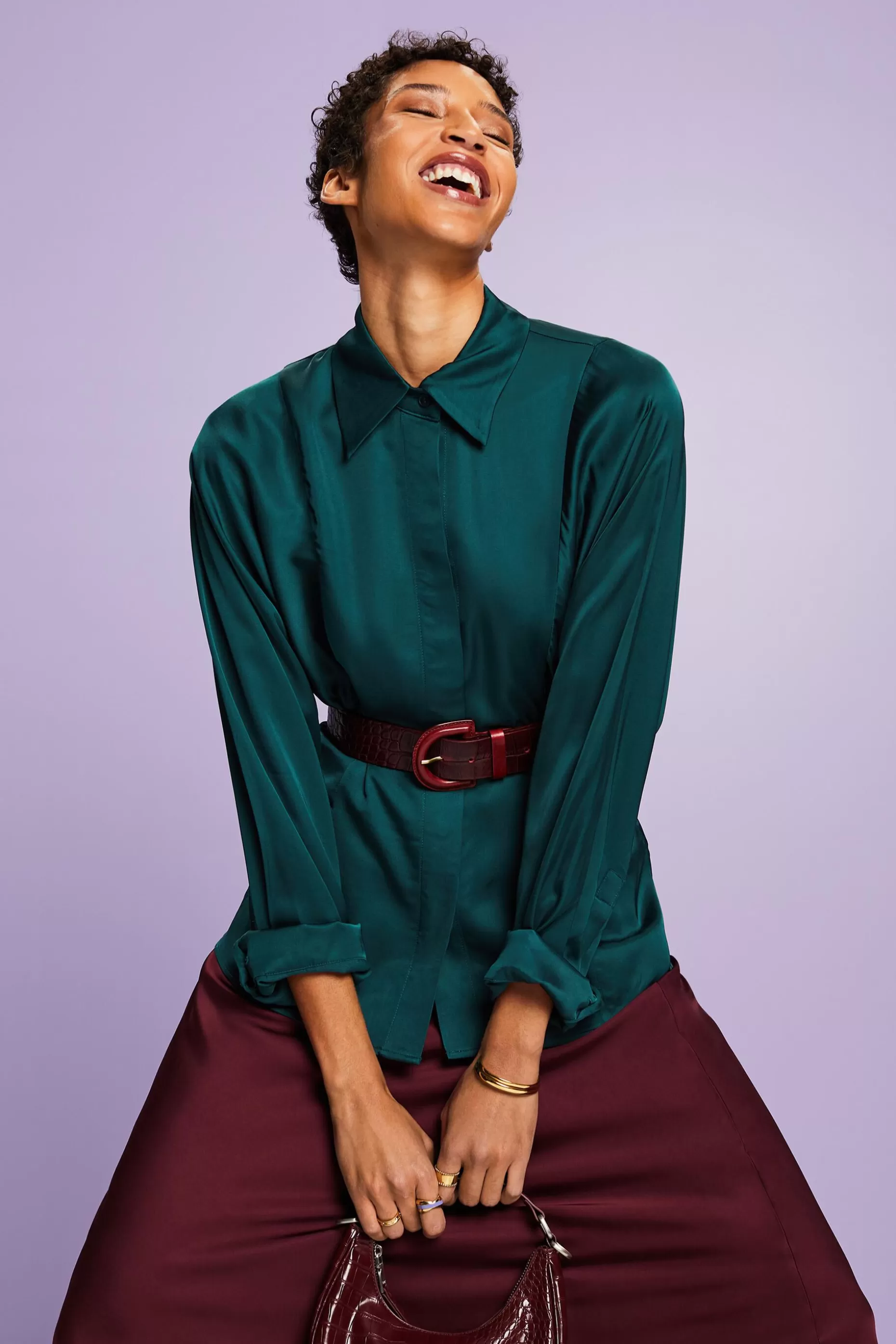 ESPRIT Draped Peplum Satin Blouse at our Online Shop *Women Shirts + Blouses