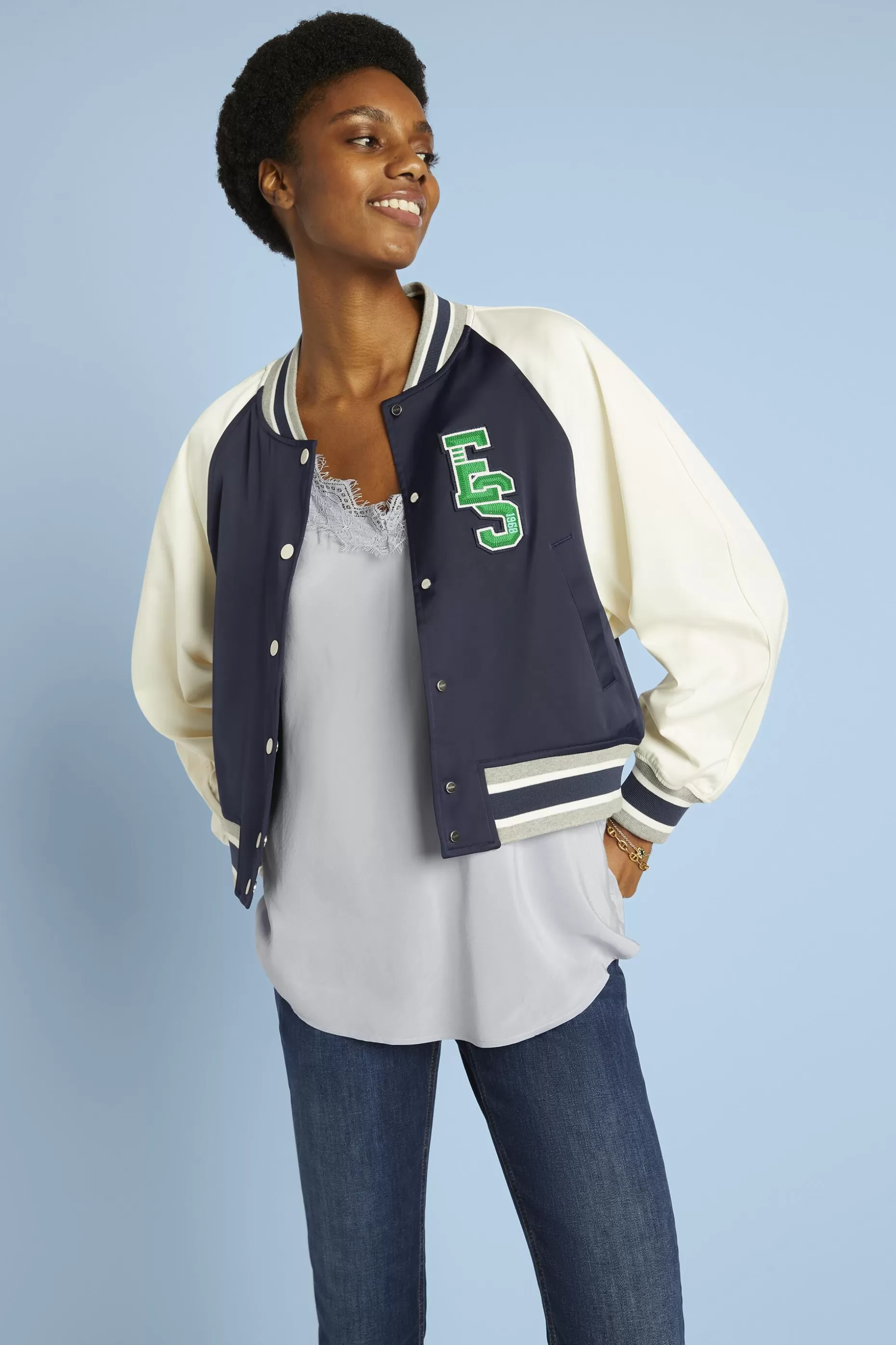 ESPRIT Embroidered Patch Varsity Jacket at our Online Shop * Sale Under $75