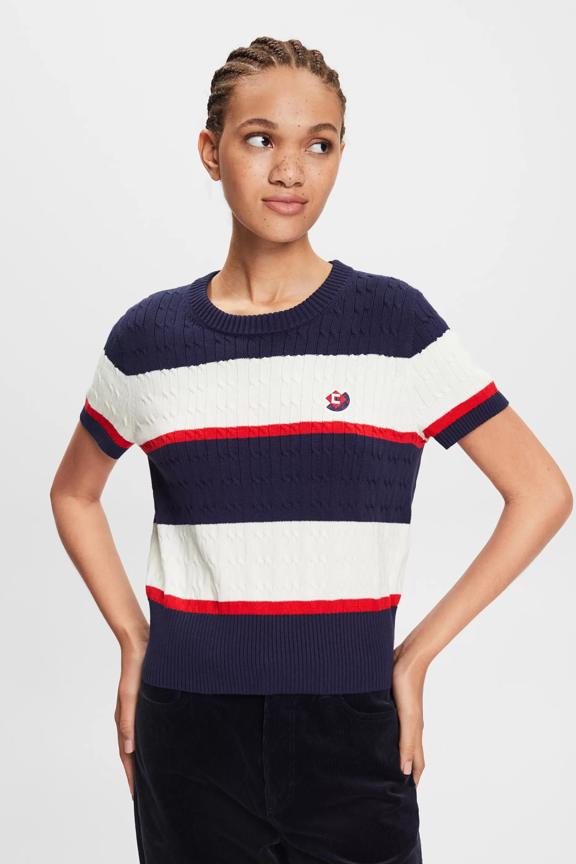 ESPRIT Embroidered Striped Cable Knit Sweater at our Online Shop *Women Tops