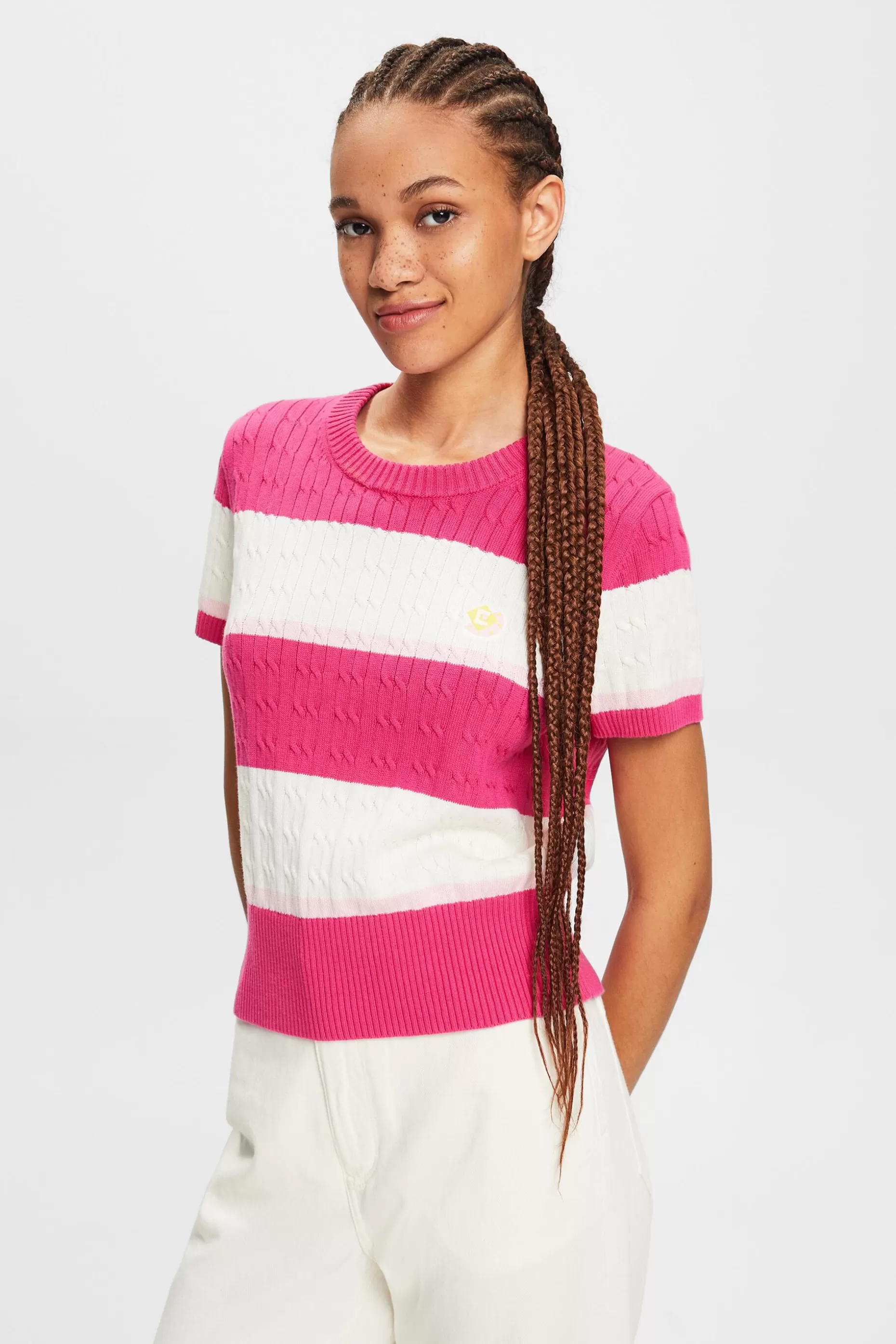 ESPRIT Embroidered Striped Cable Knit Sweater at our Online Shop *Women Sweaters