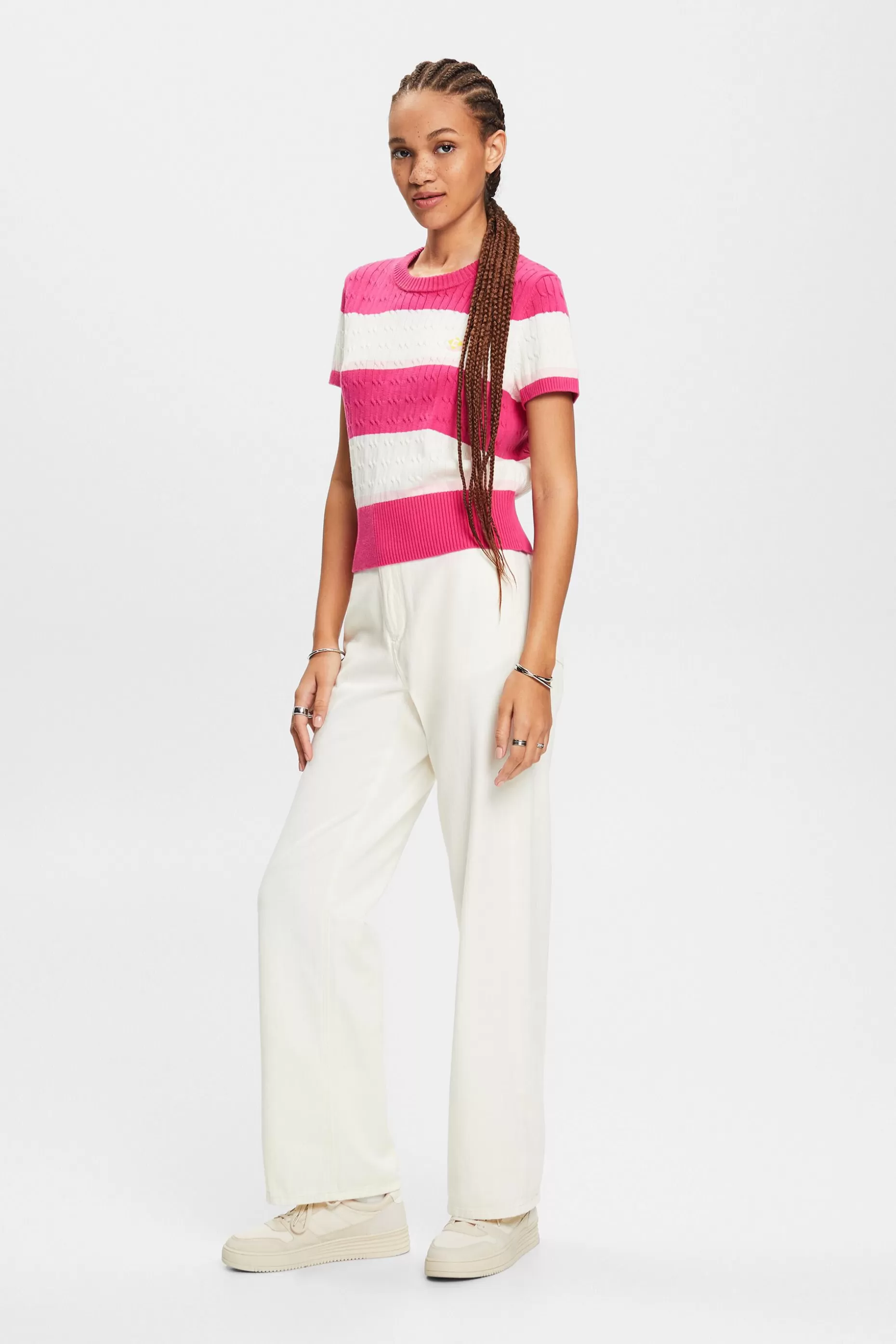 ESPRIT Embroidered Striped Cable Knit Sweater at our Online Shop *Women Sweaters