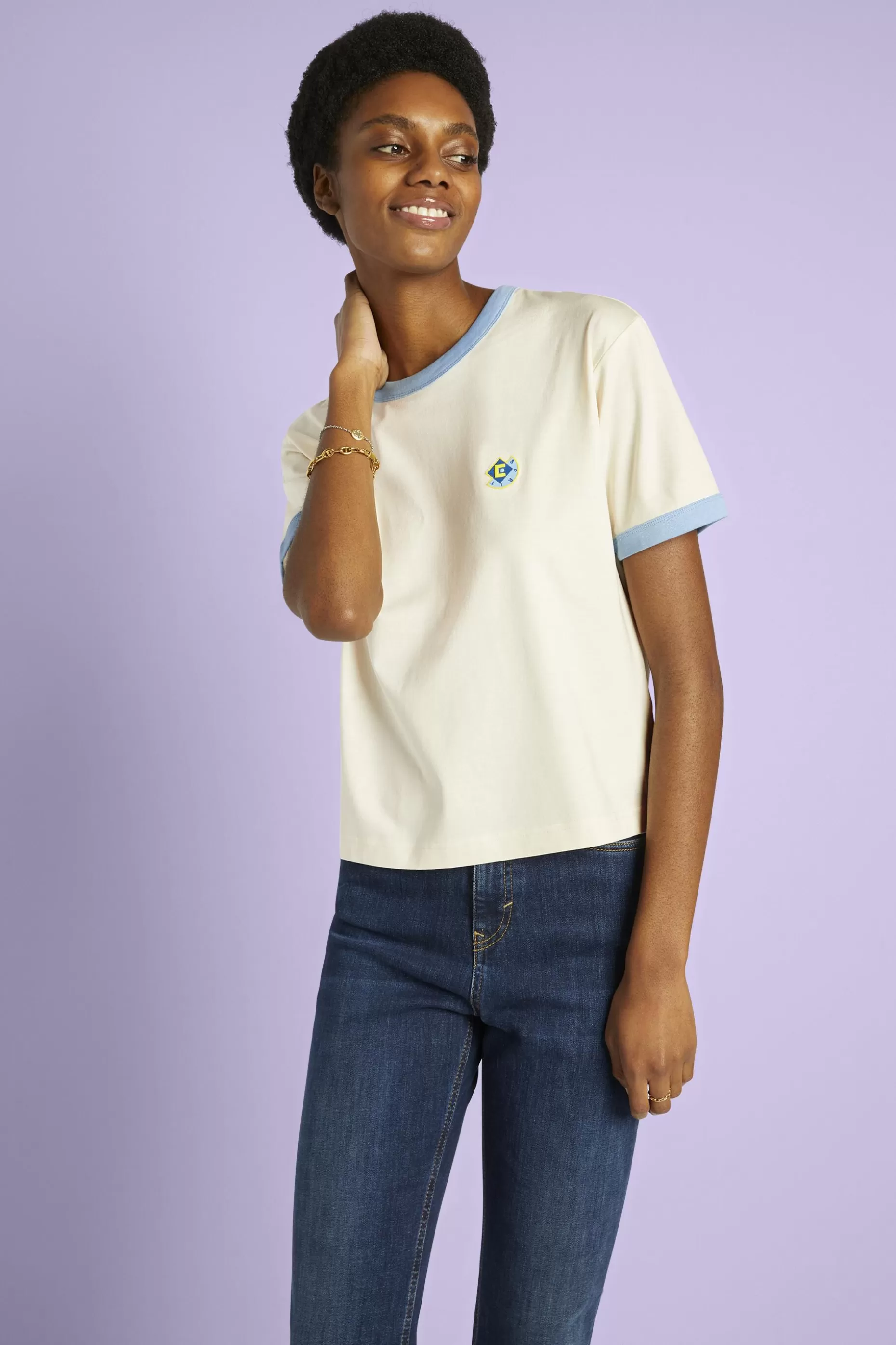 ESPRIT Embroidered Two-Tone Cotton-Modal T-Shirt at our Online Shop *Women T-Shirts + Tops