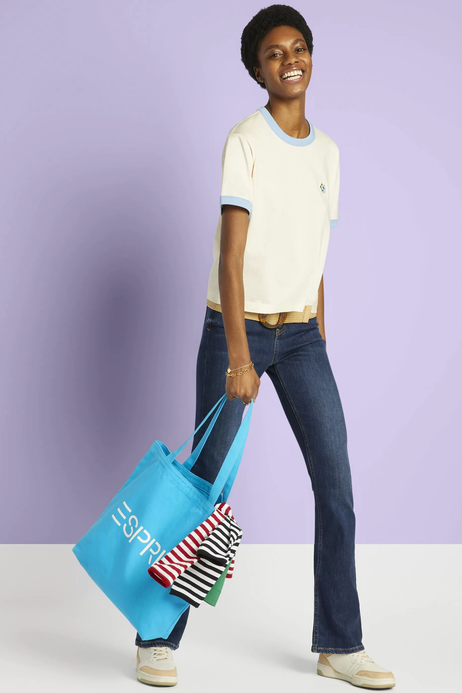 ESPRIT Embroidered Two-Tone Cotton-Modal T-Shirt at our Online Shop *Women T-Shirts + Tops