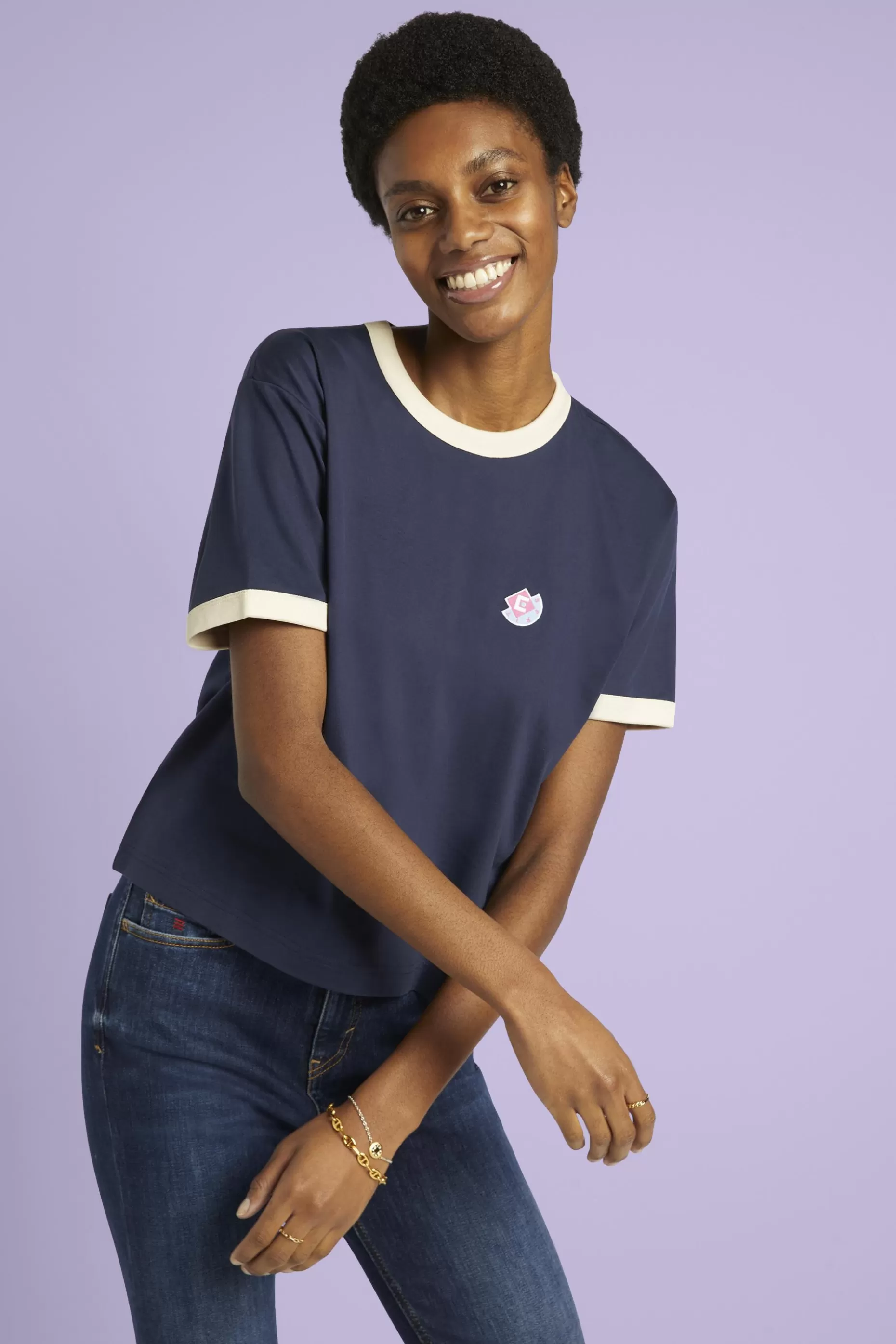 ESPRIT Embroidered Two-Tone Cotton-Modal T-Shirt at our Online Shop *Women T-Shirts + Tops
