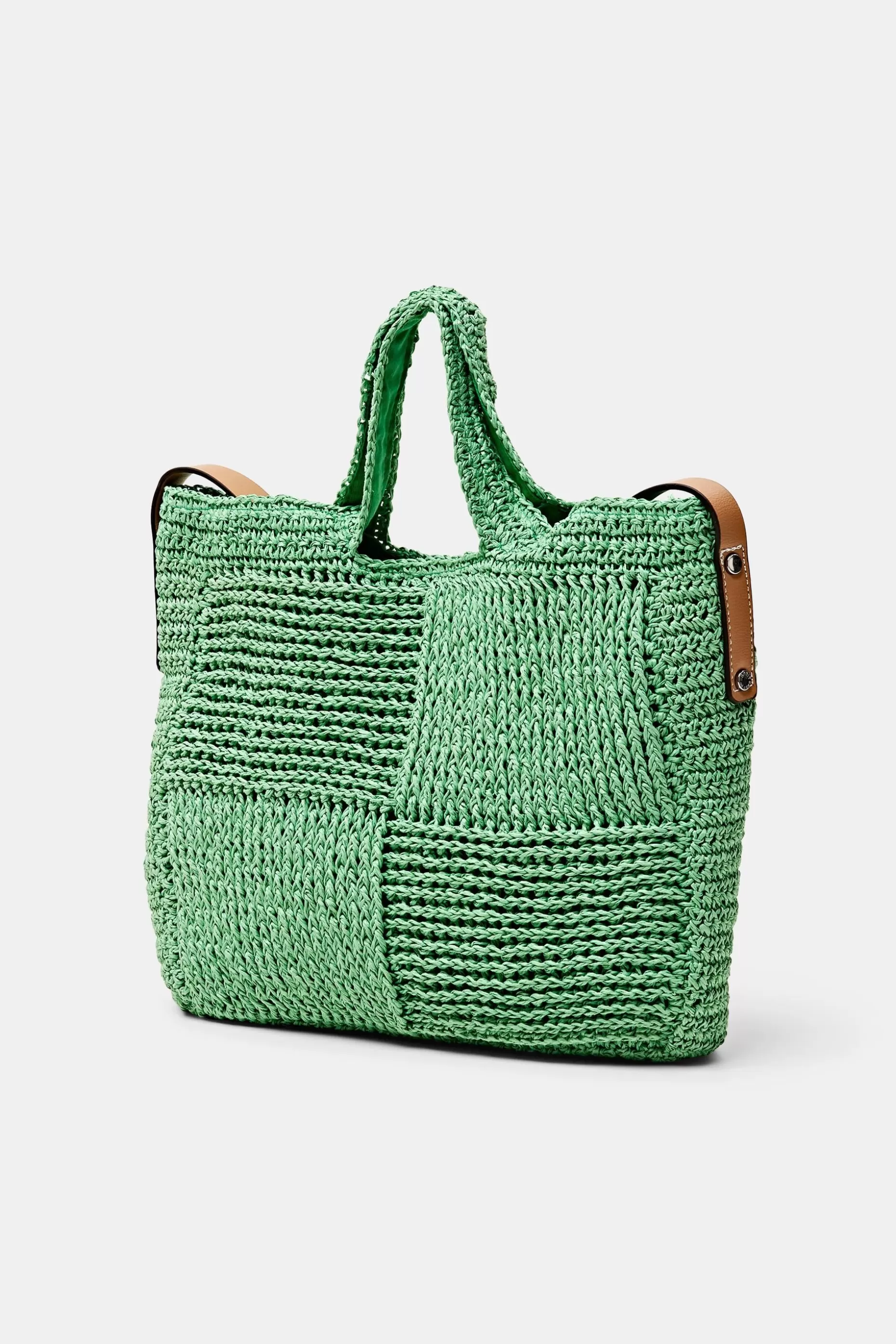 ESPRIT Faux Leather Trim Woven Raffia Bag at our Online Shop *Women Bags