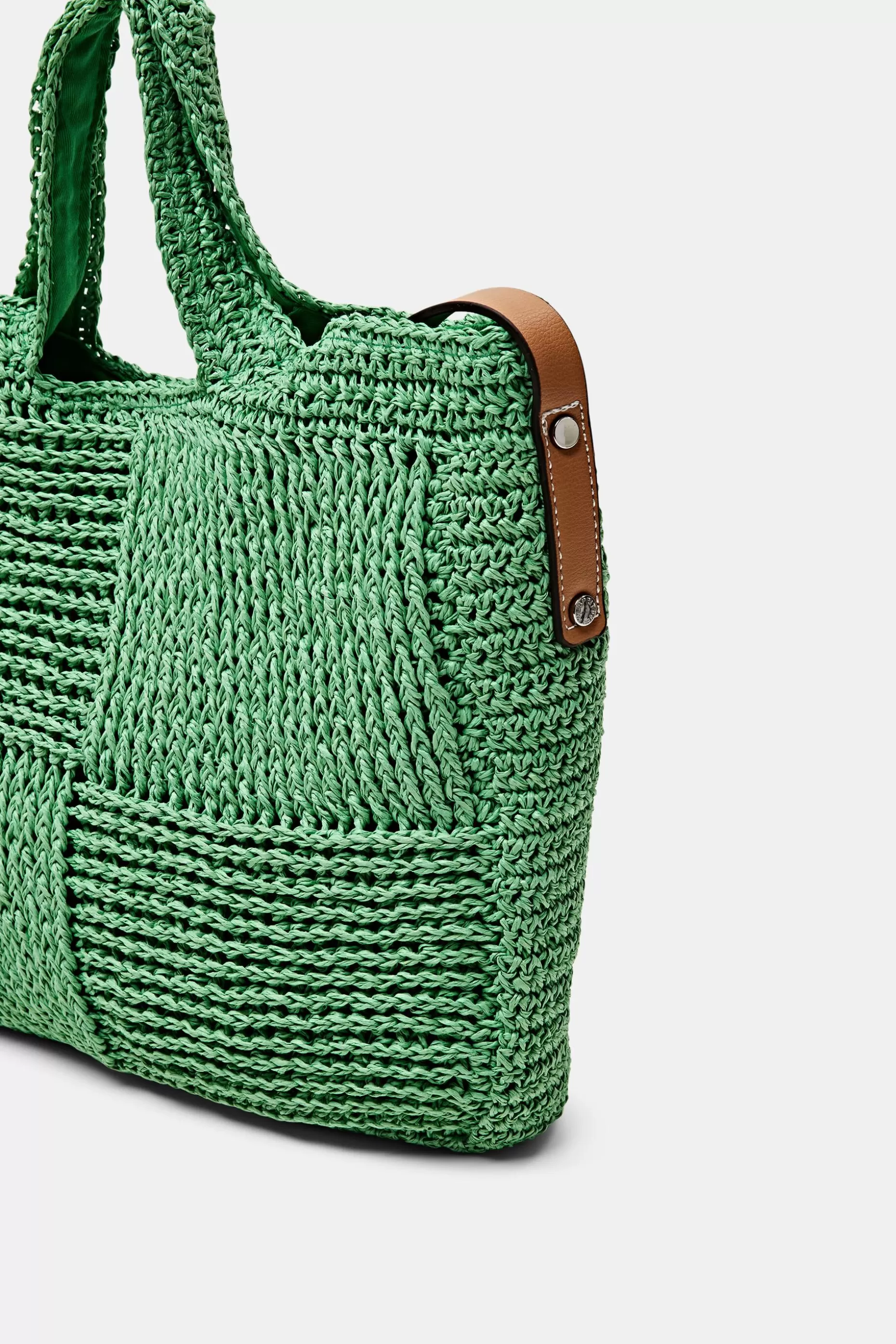 ESPRIT Faux Leather Trim Woven Raffia Bag at our Online Shop *Women Bags