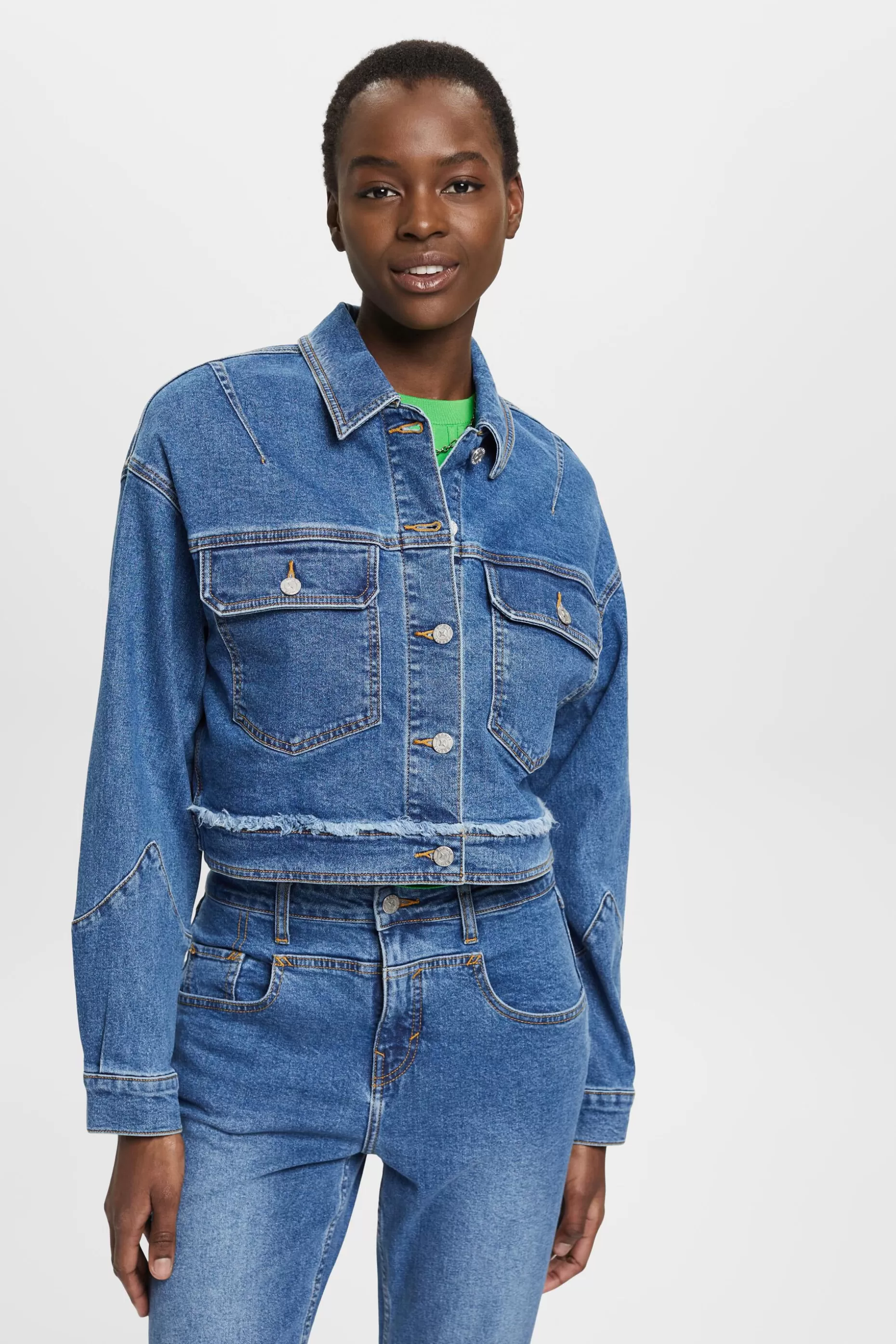 ESPRIT Frayed Cropped Denim Jacket at our Online Shop * Sale Under $50