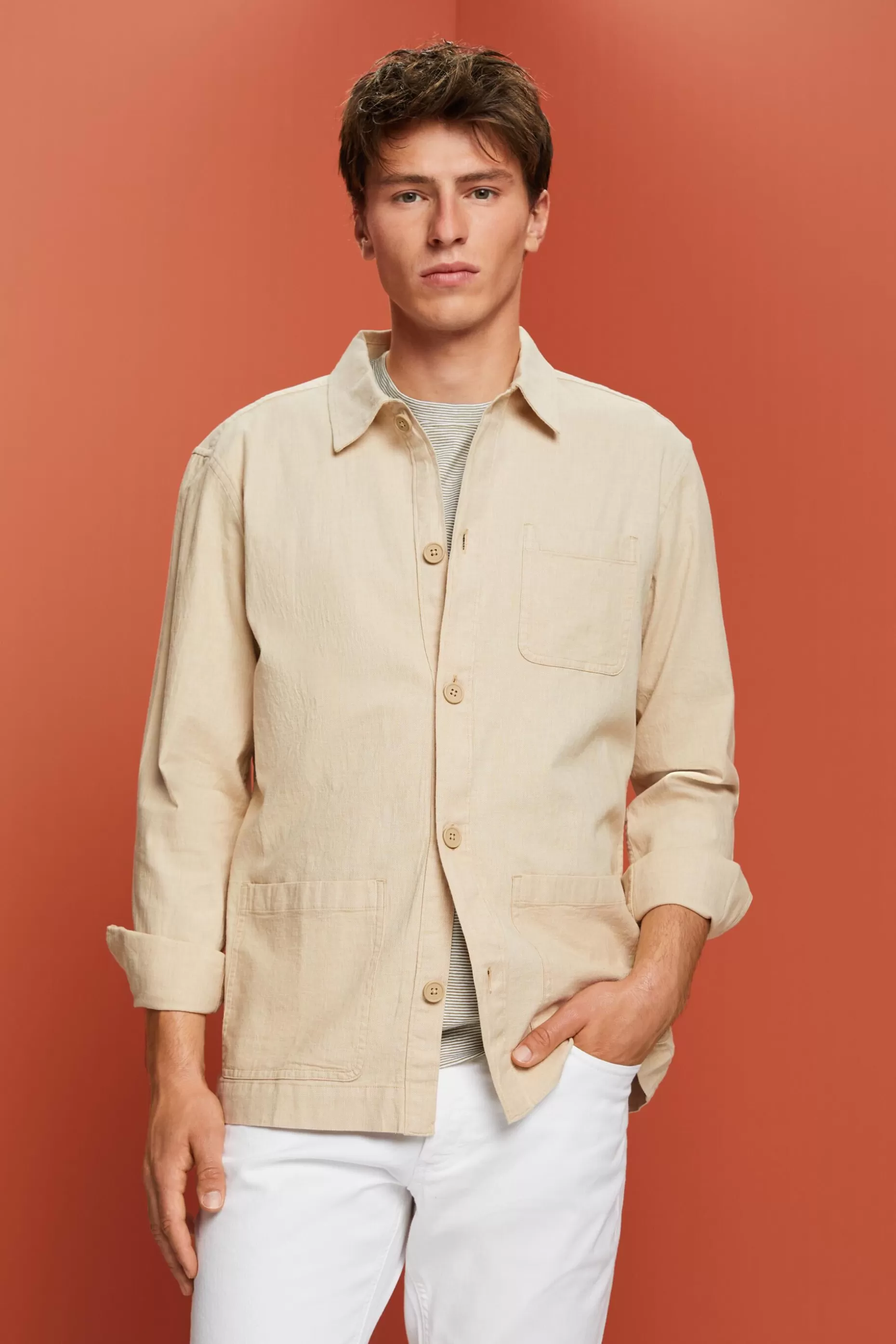 ESPRIT Herringbone shirt, linen blend at our Online Shop *Men Shirts