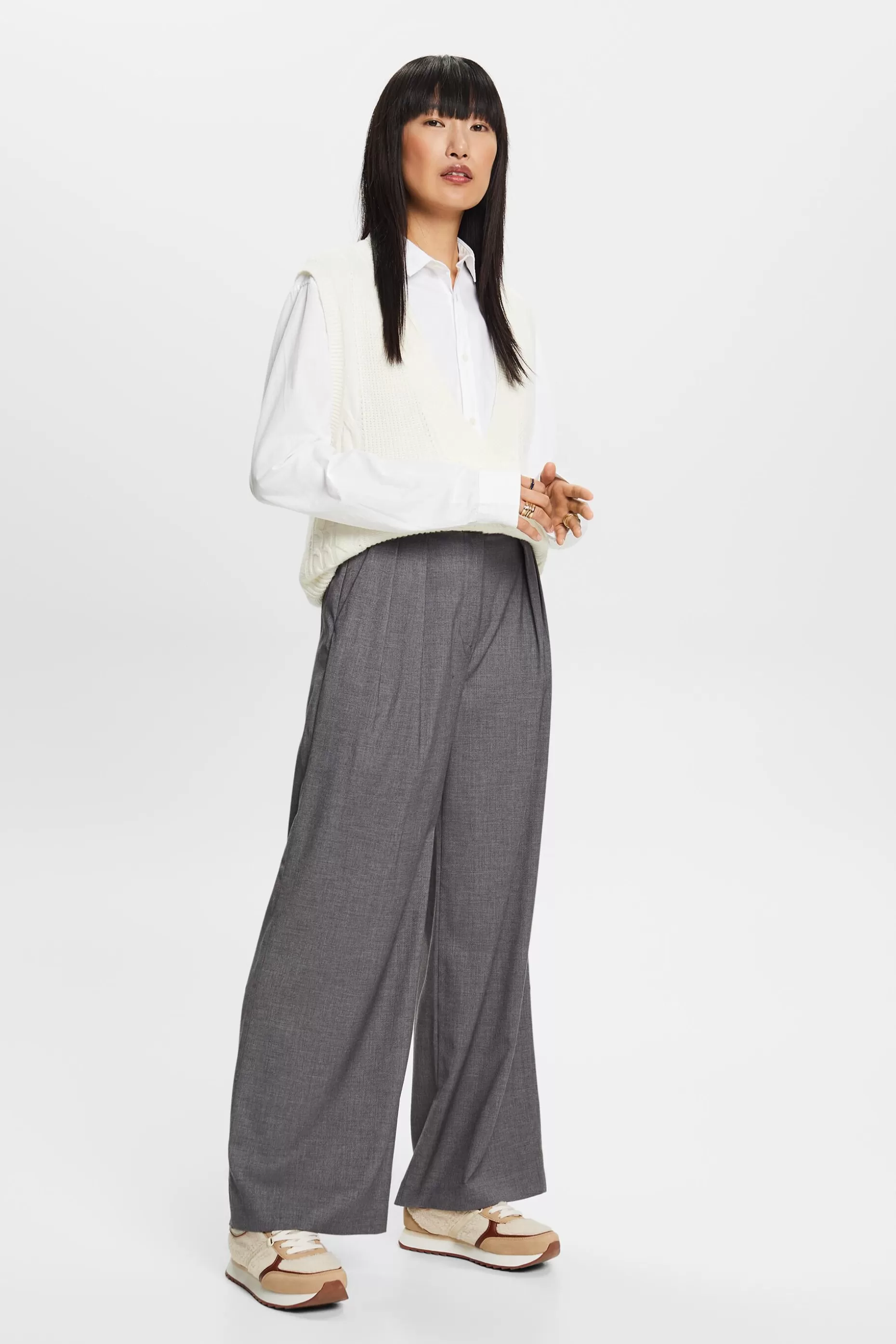 ESPRIT High-Rise Wide Leg Pleated Trousers at our Online Shop *Women Bottoms