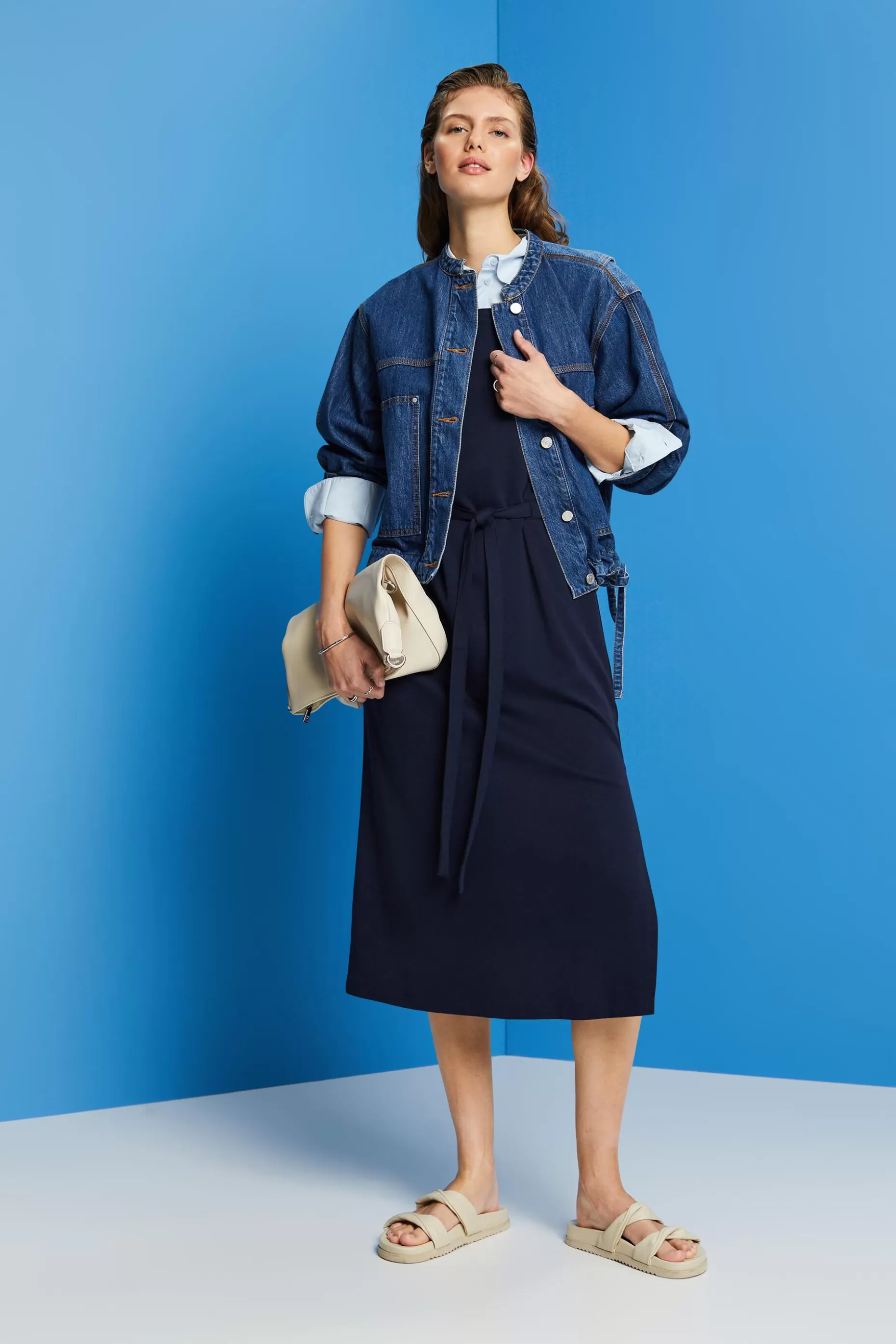ESPRIT Jersey midi dress with a tie belt at our Online Shop *Women Dresses