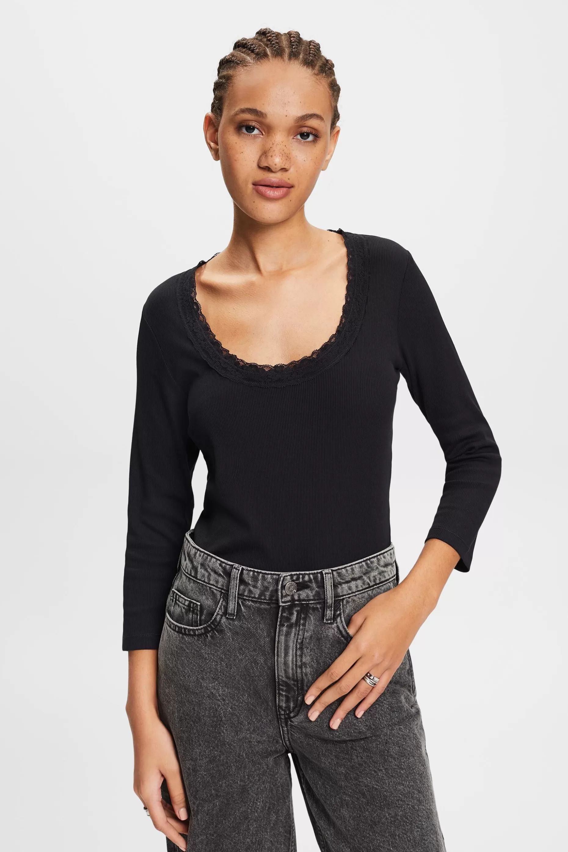 ESPRIT Lace Trim Scoop Neck T-Shirt at our Online Shop * Sale Under $30