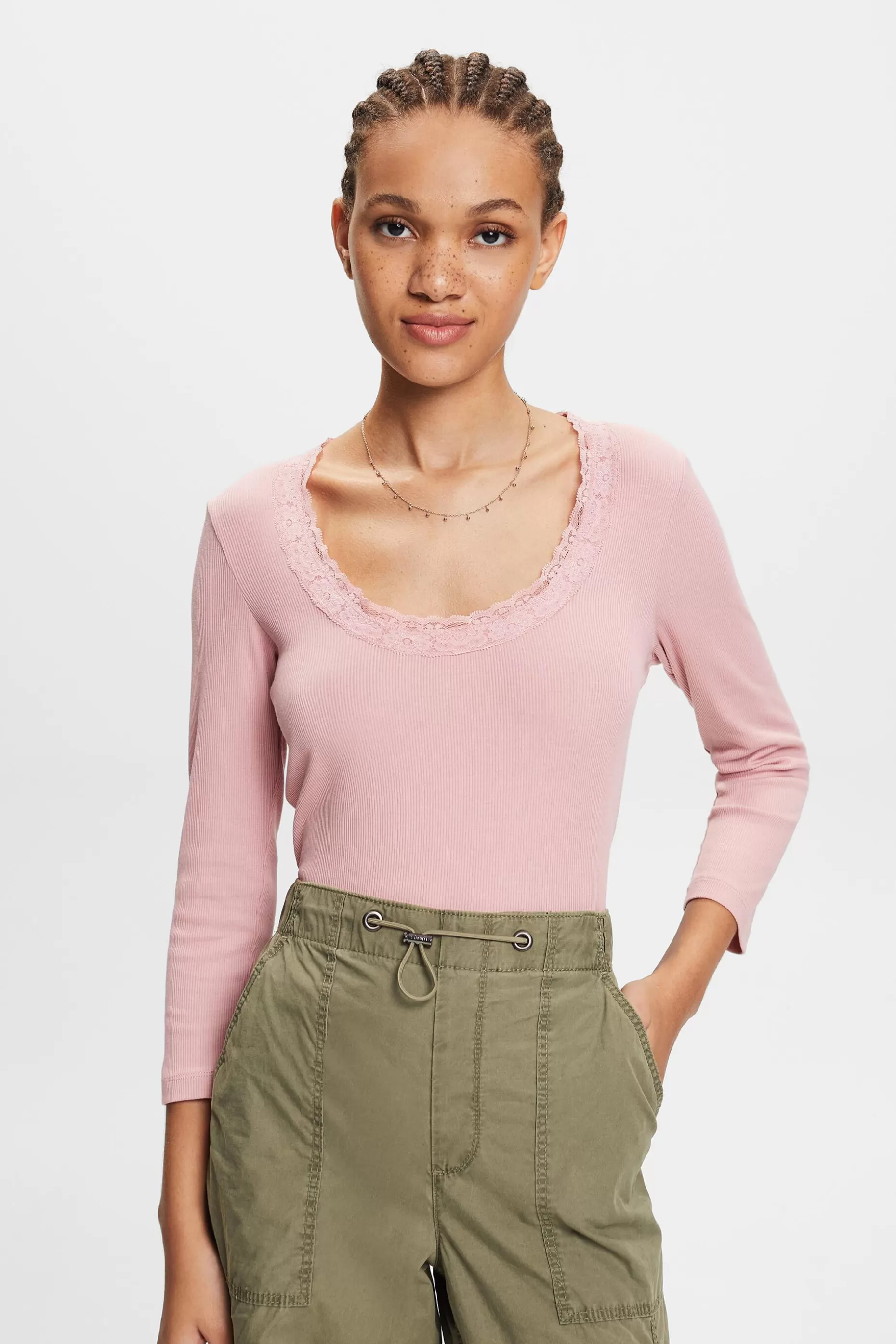 ESPRIT Lace Trim Scoop Neck T-Shirt at our Online Shop *Women T-Shirts + Tops