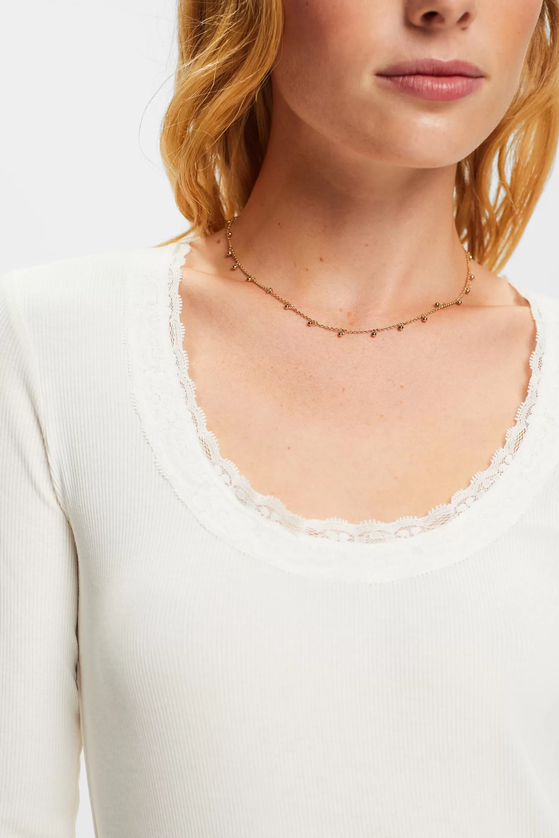 ESPRIT Lace Trim Scoop Neck T-Shirt at our Online Shop *Women T-Shirts + Tops