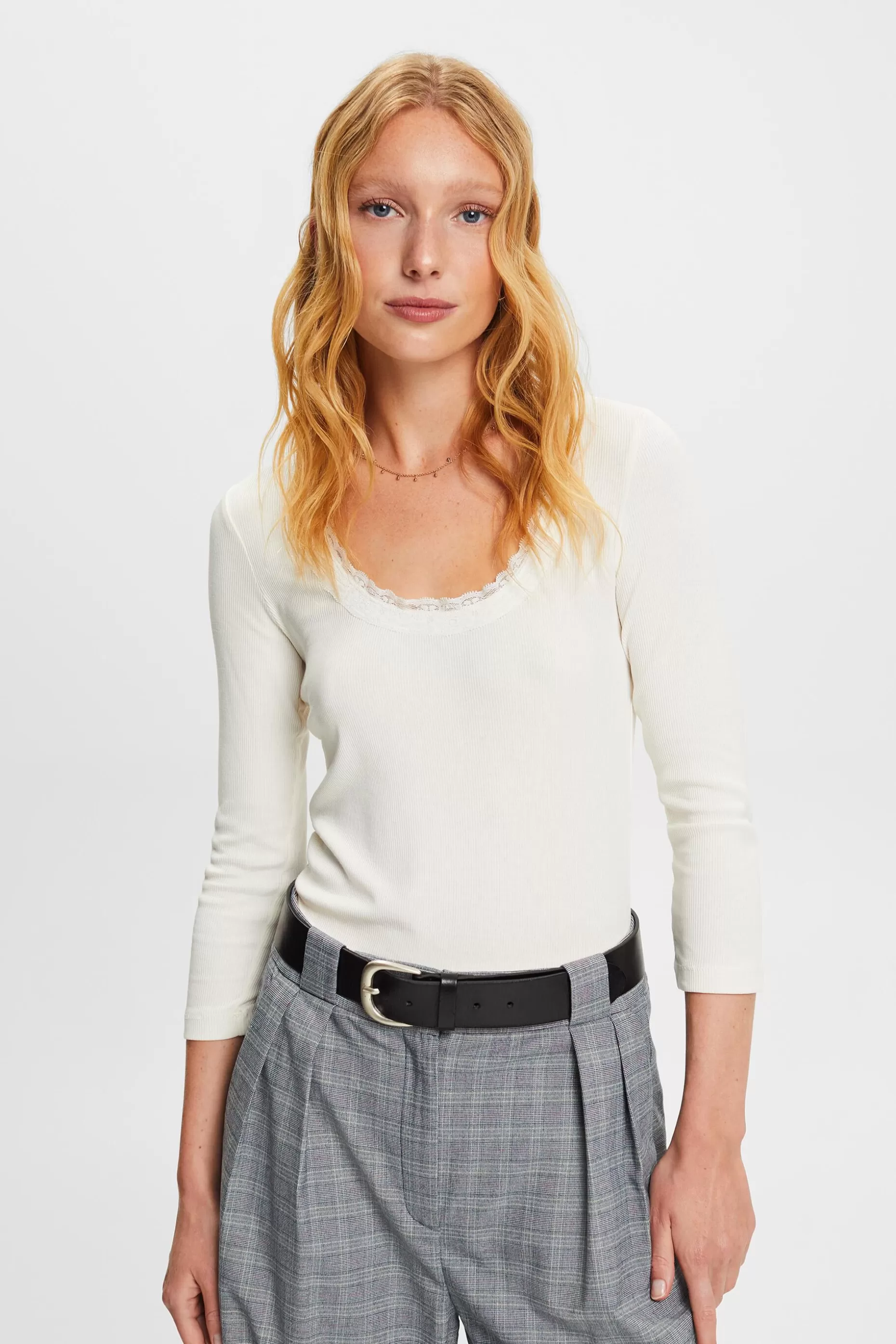 ESPRIT Lace Trim Scoop Neck T-Shirt at our Online Shop *Women T-Shirts + Tops