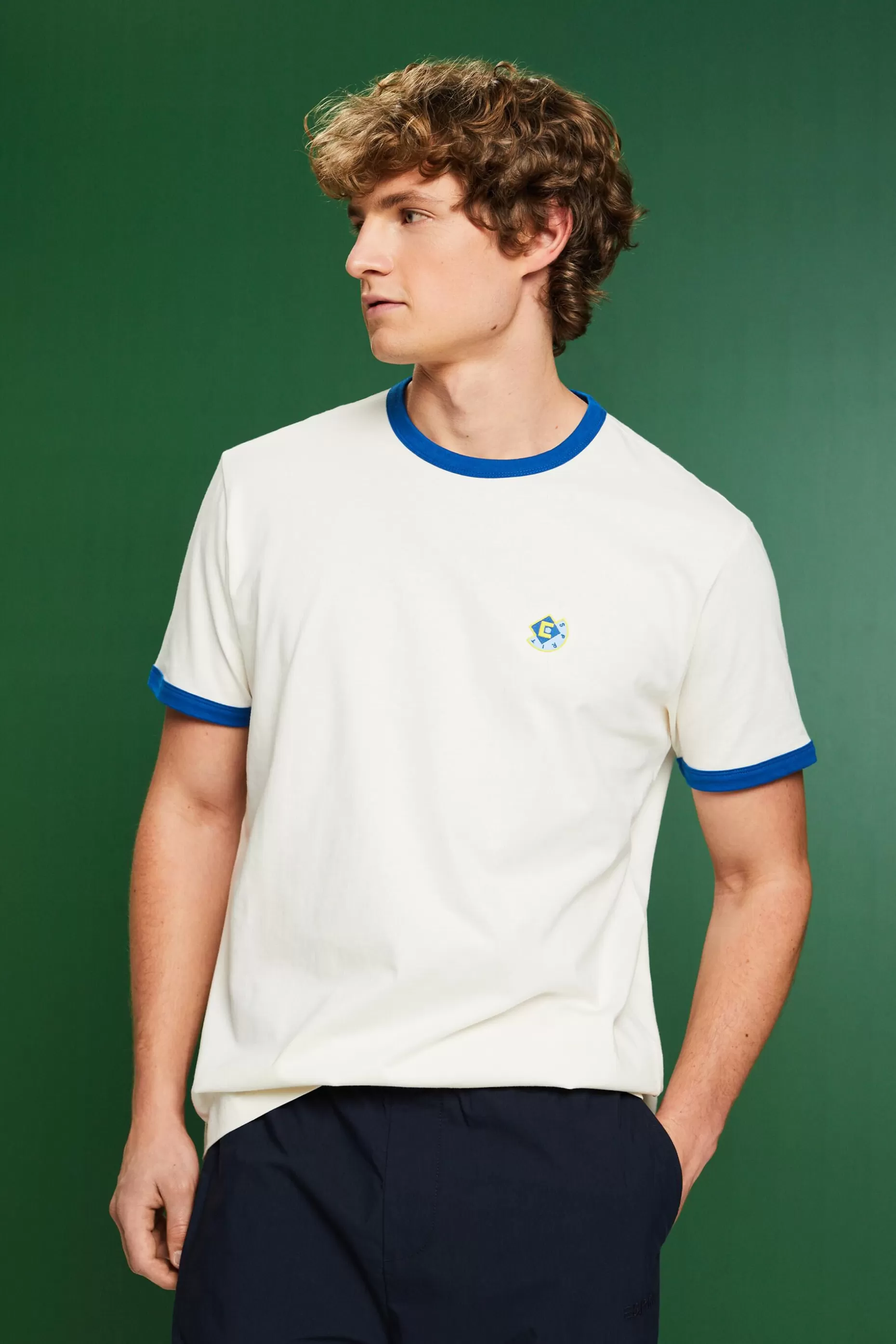 ESPRIT Logo Crewneck Cotton T-Shirt at our Online Shop *Men Tops