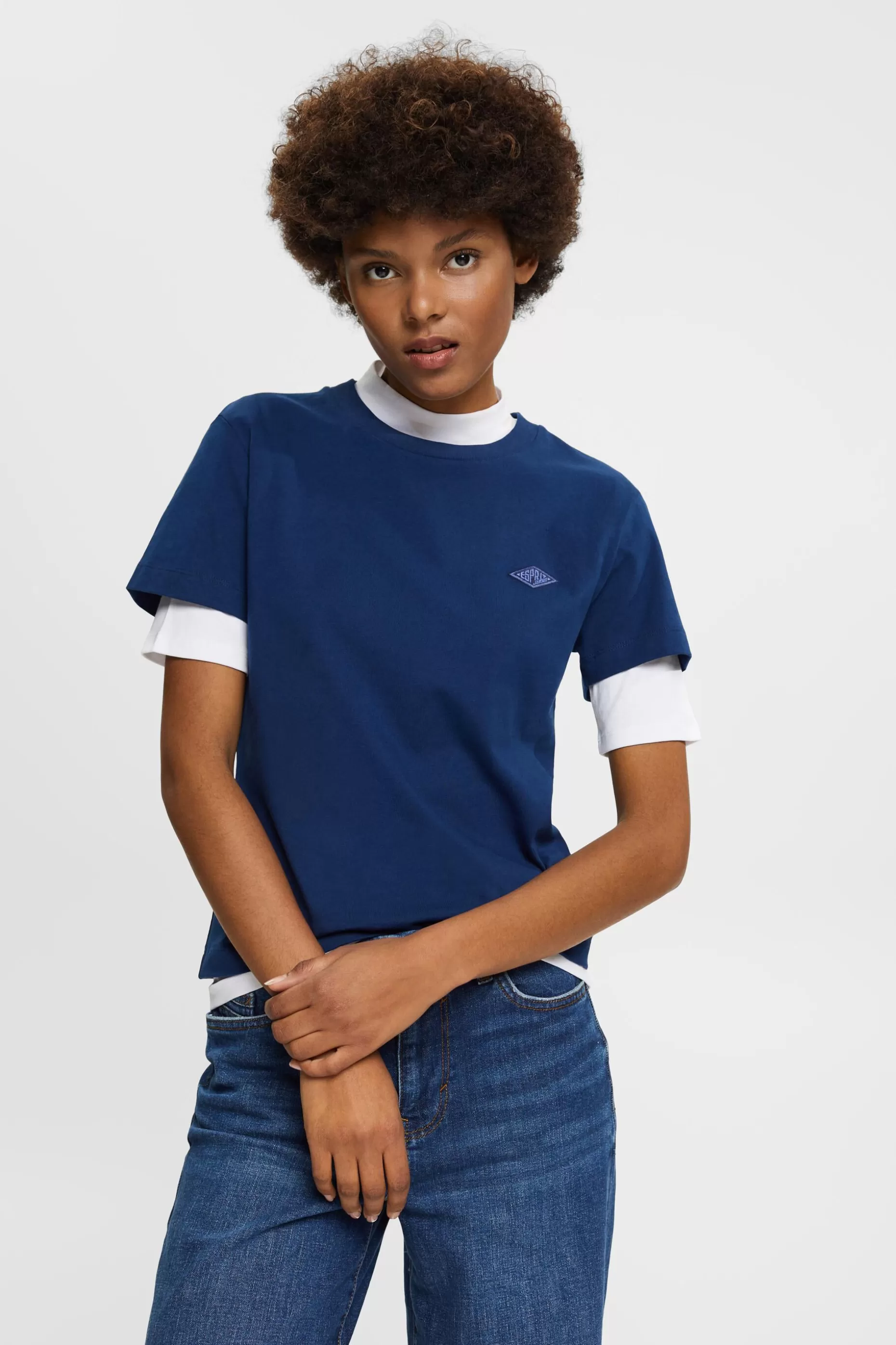 ESPRIT Logo Embroidered Cotton Jersey T-Shirt at our Online Shop *Women T-Shirts + Tops