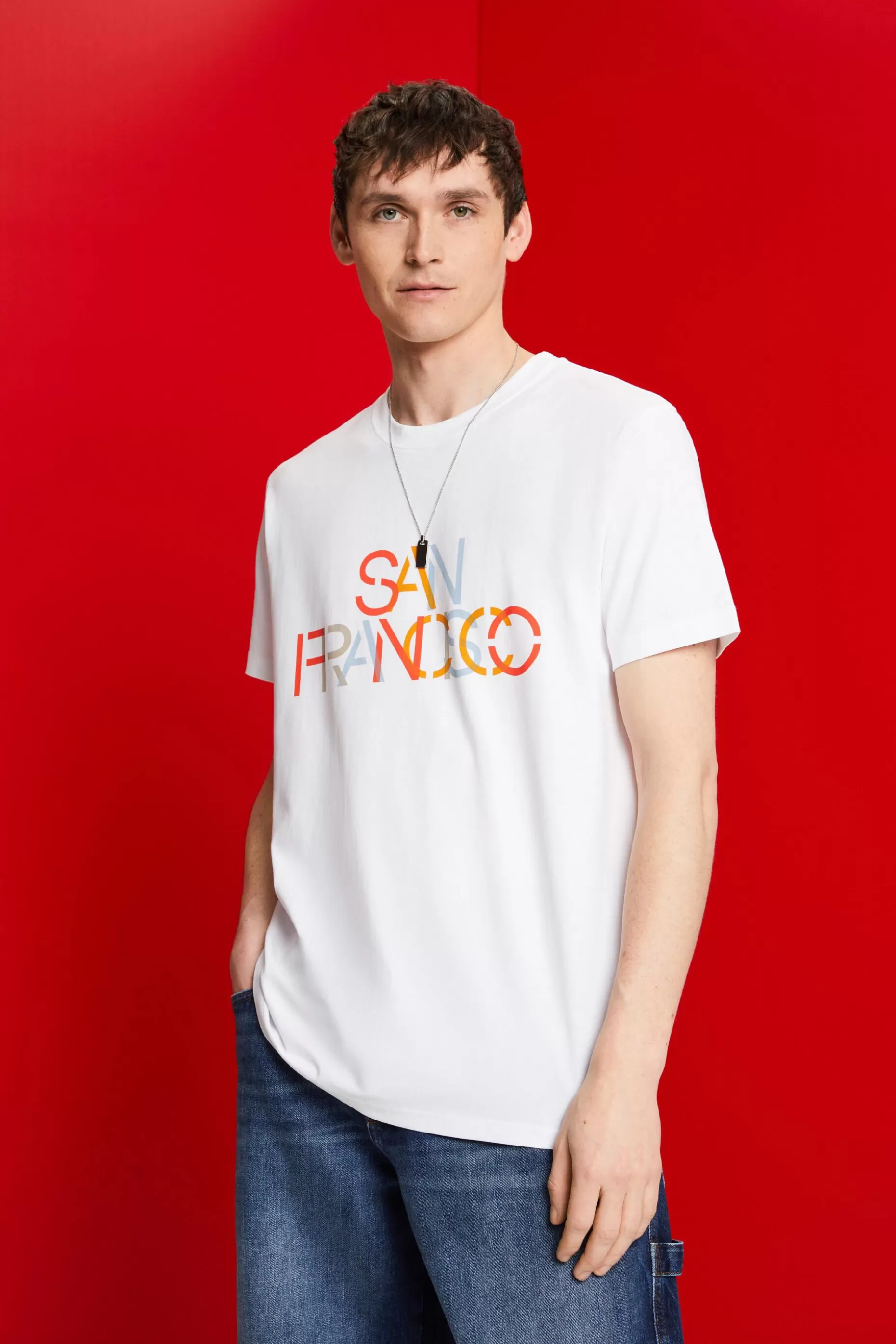 ESPRIT Logo Print Cotton T-Shirt at our Online Shop *Men T-Shirts + Polos