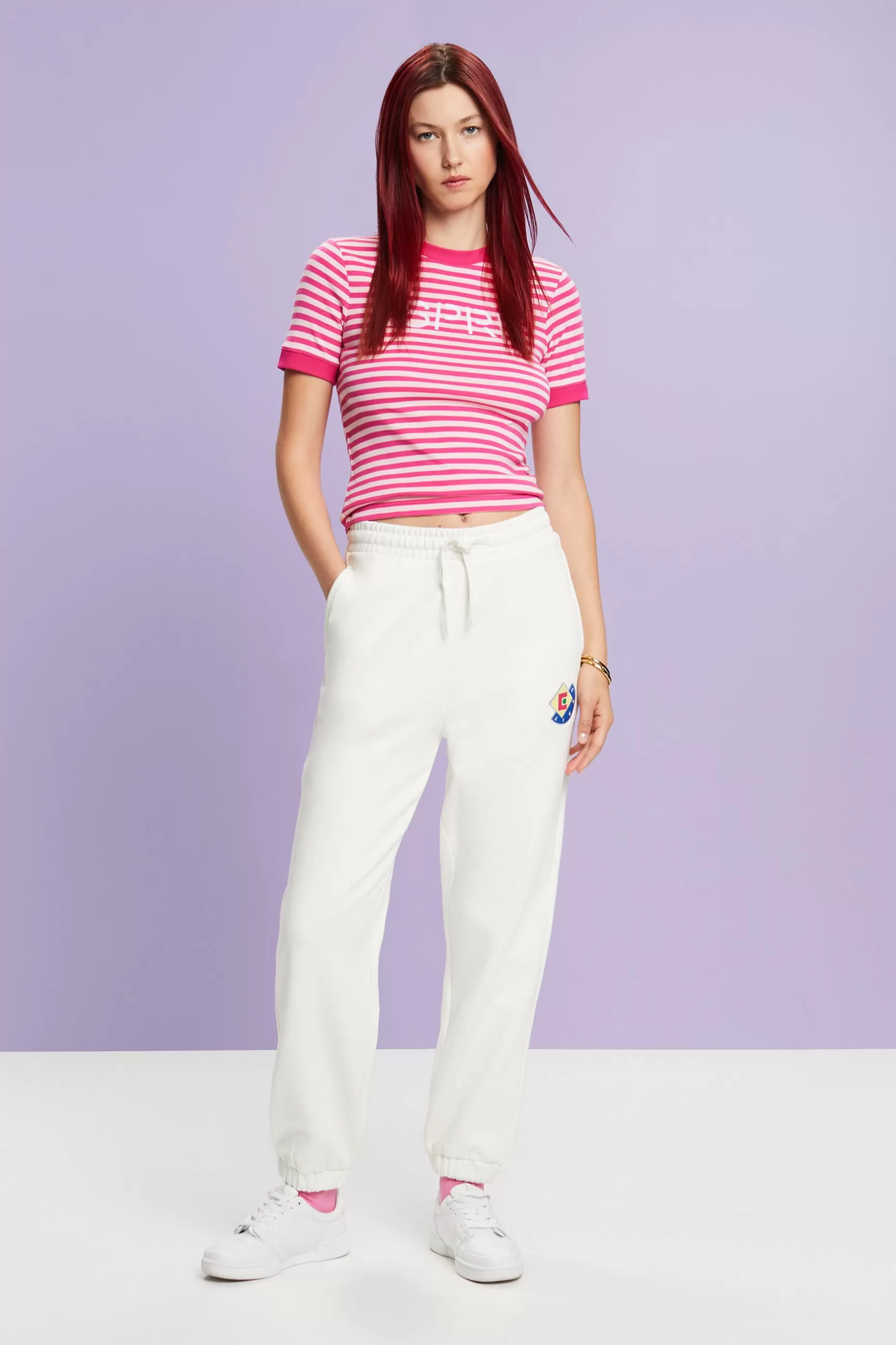 ESPRIT Logo-Print Striped Cotton T-Shirt at our Online Shop *Women T-Shirts + Tops