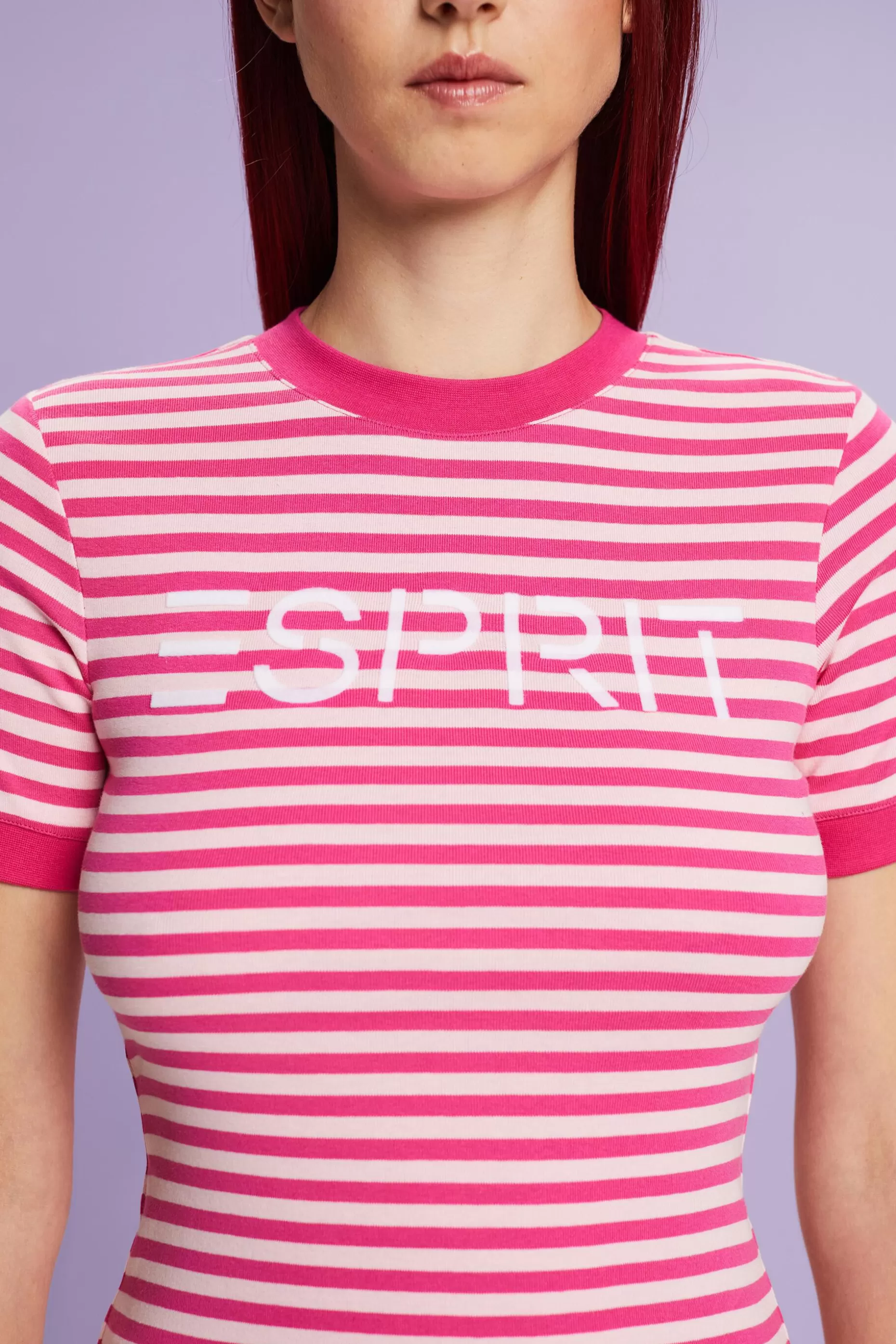 ESPRIT Logo-Print Striped Cotton T-Shirt at our Online Shop *Women T-Shirts + Tops