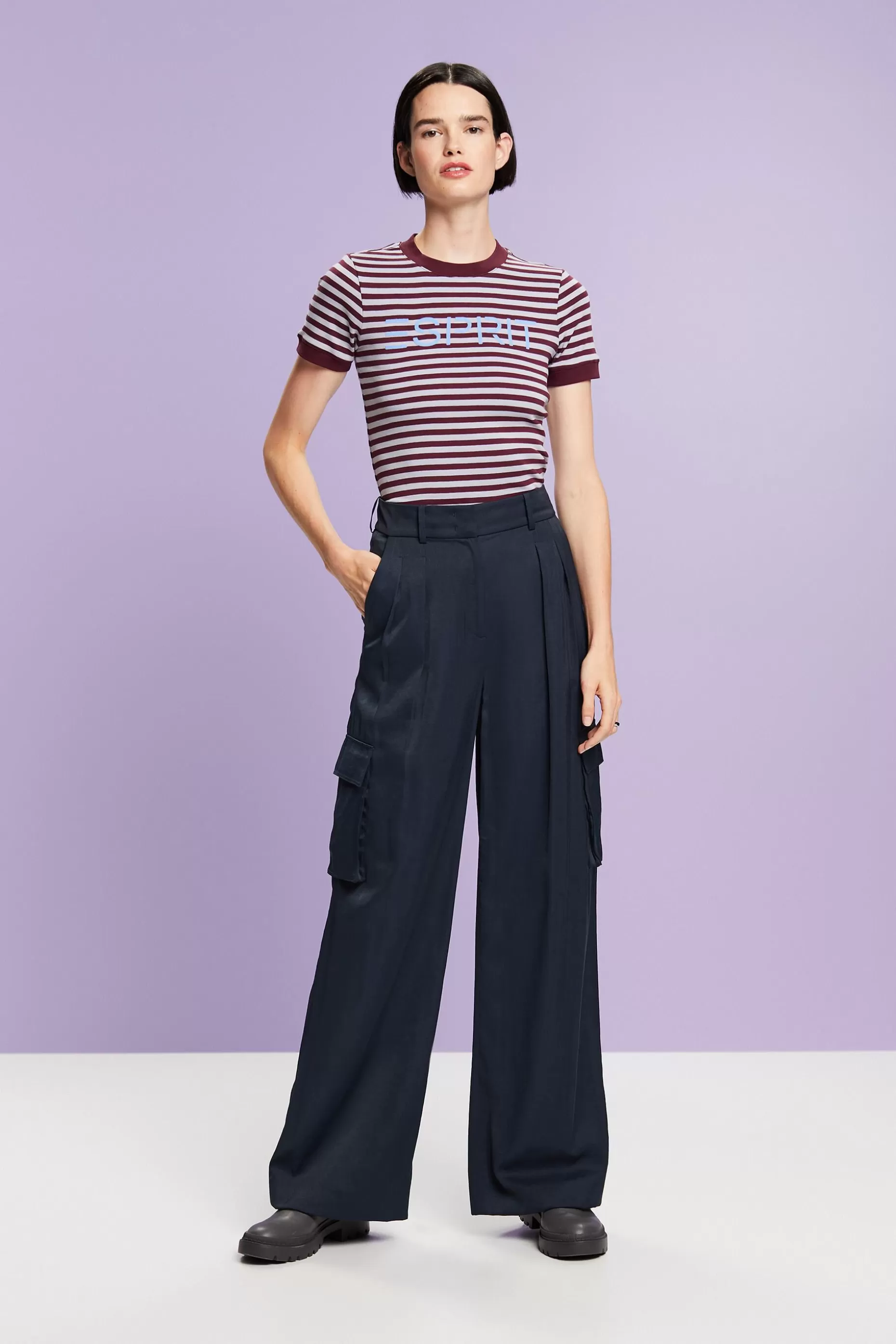 ESPRIT Logo-Print Striped Cotton T-Shirt at our Online Shop *Women T-Shirts + Tops
