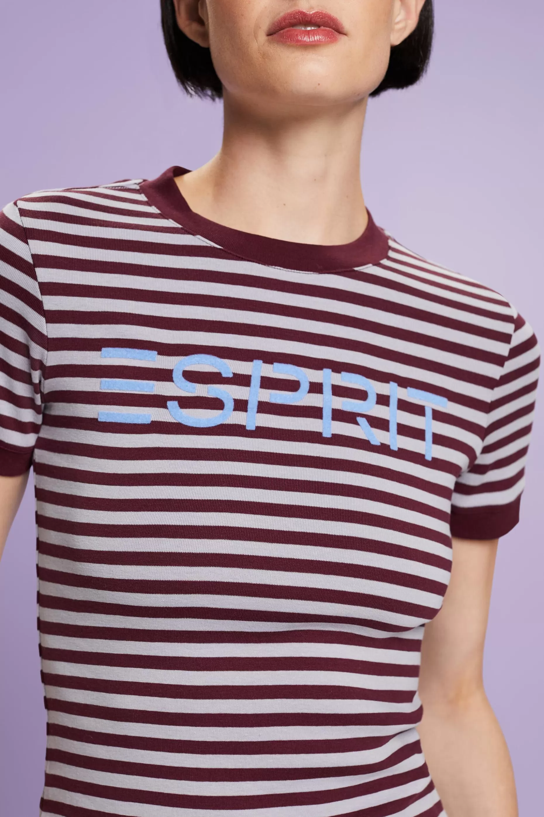 ESPRIT Logo-Print Striped Cotton T-Shirt at our Online Shop *Women T-Shirts + Tops