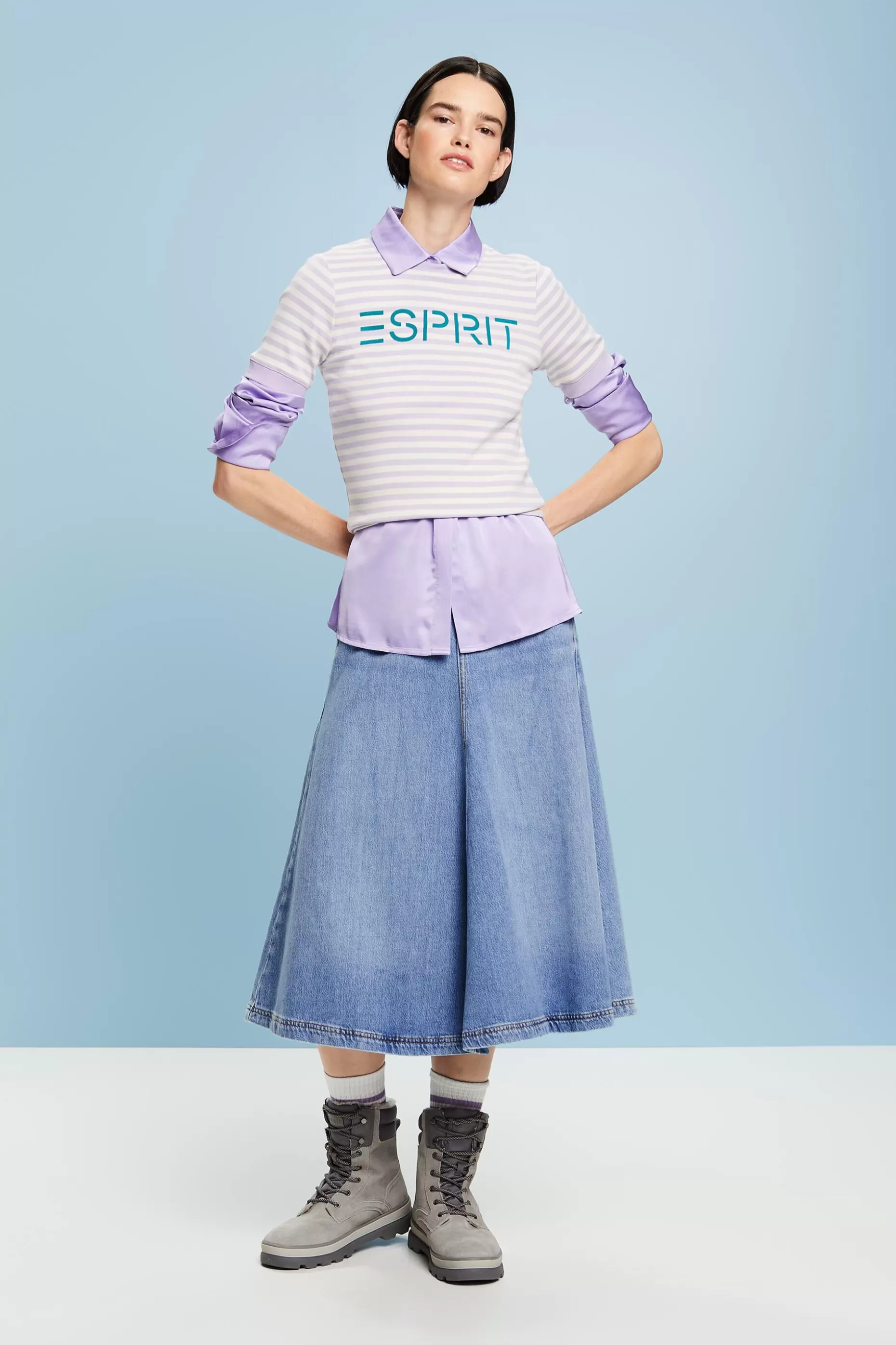 ESPRIT Logo-Print Striped Cotton T-Shirt at our Online Shop *Women T-Shirts + Tops