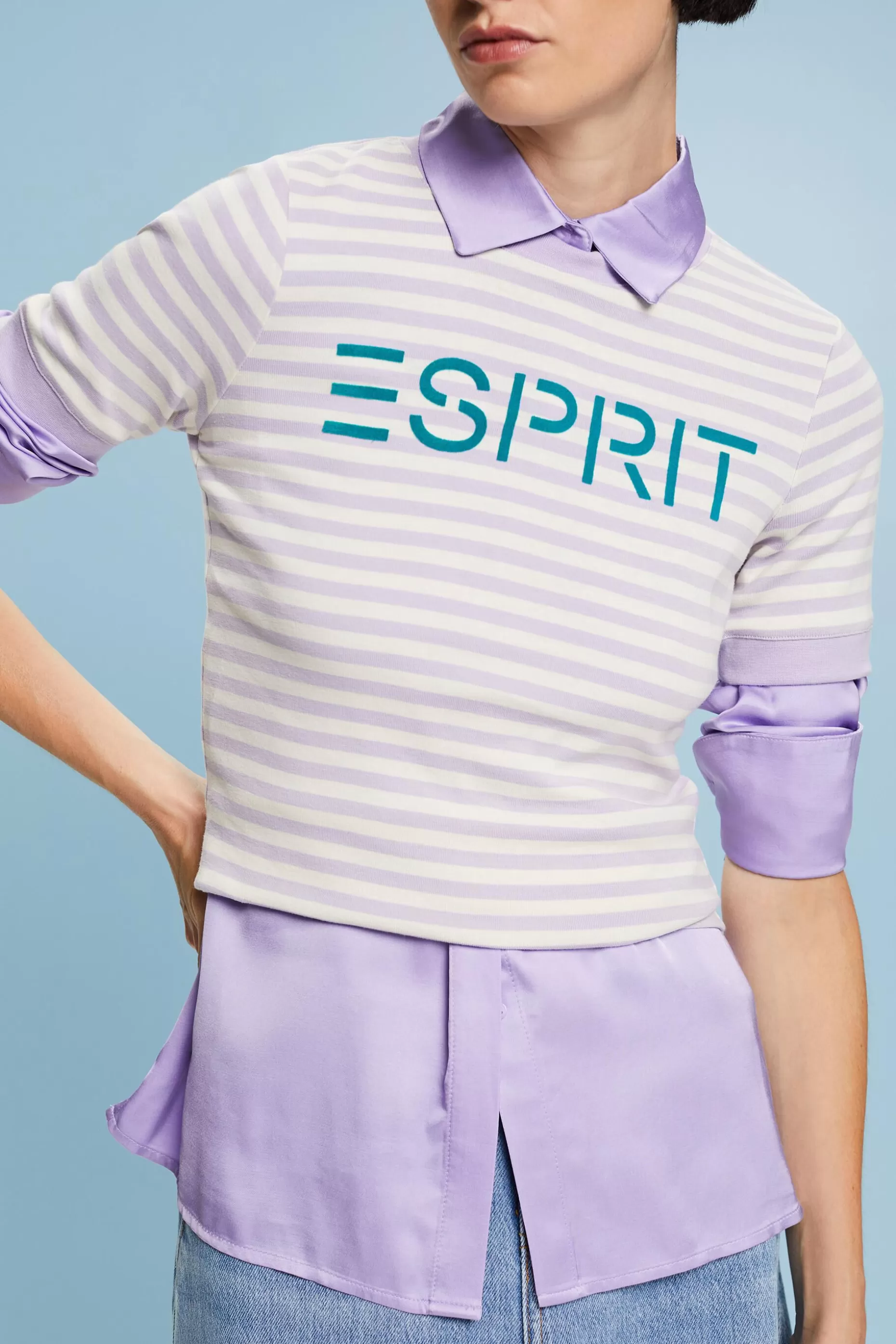 ESPRIT Logo-Print Striped Cotton T-Shirt at our Online Shop *Women T-Shirts + Tops