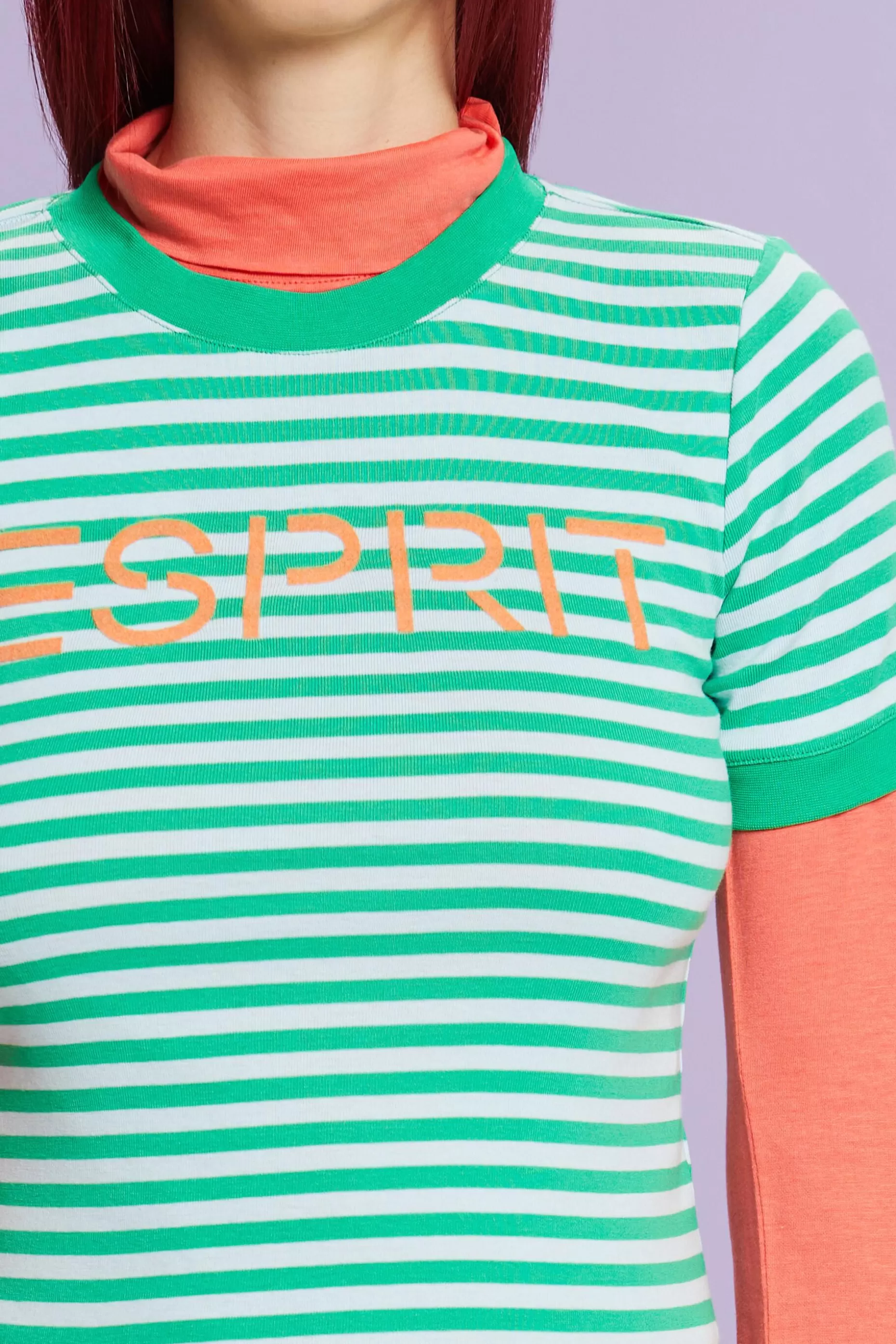 ESPRIT Logo-Print Striped Cotton T-Shirt at our Online Shop *Women T-Shirts + Tops