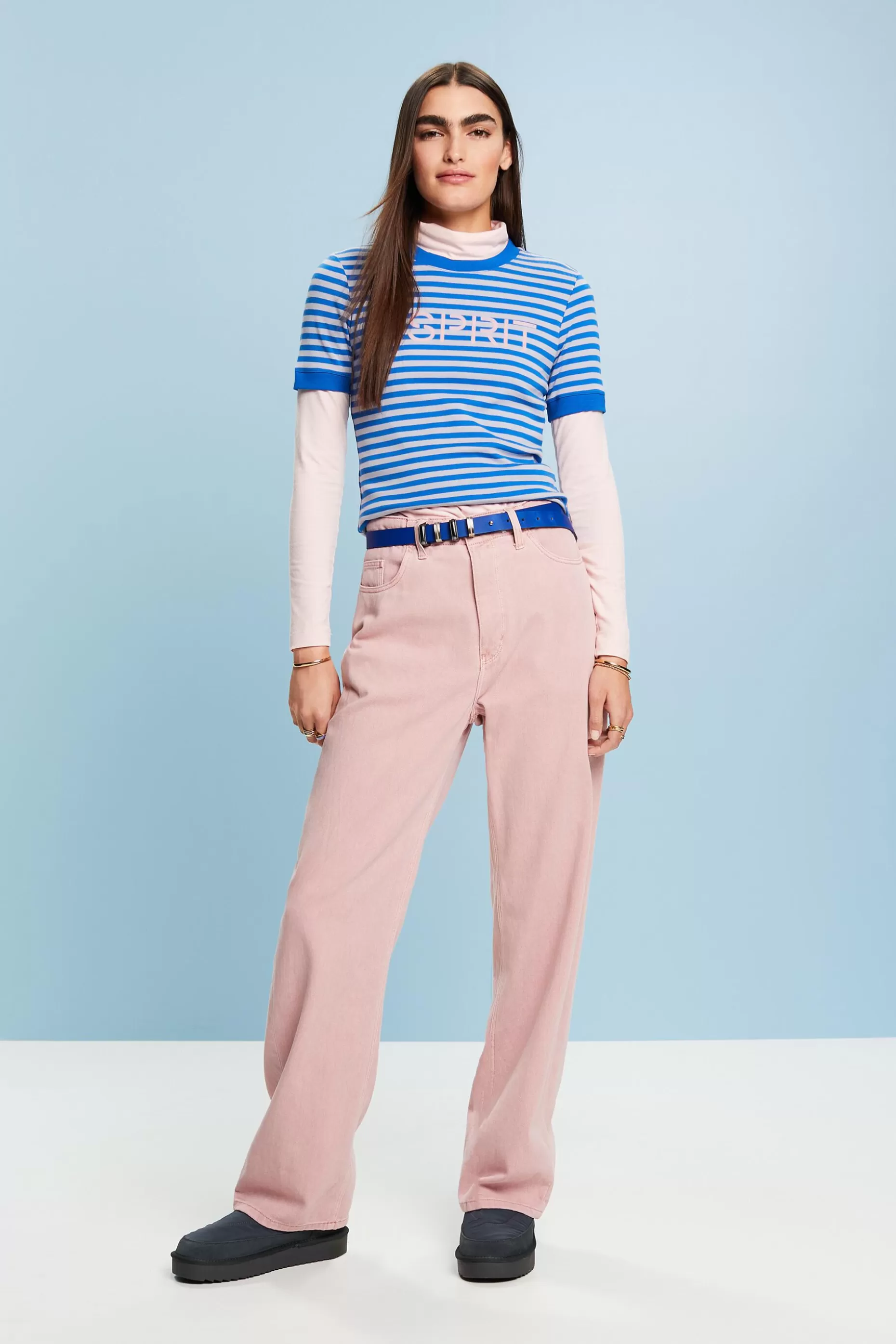 ESPRIT Logo-Print Striped Cotton T-Shirt at our Online Shop *Women T-Shirts + Tops
