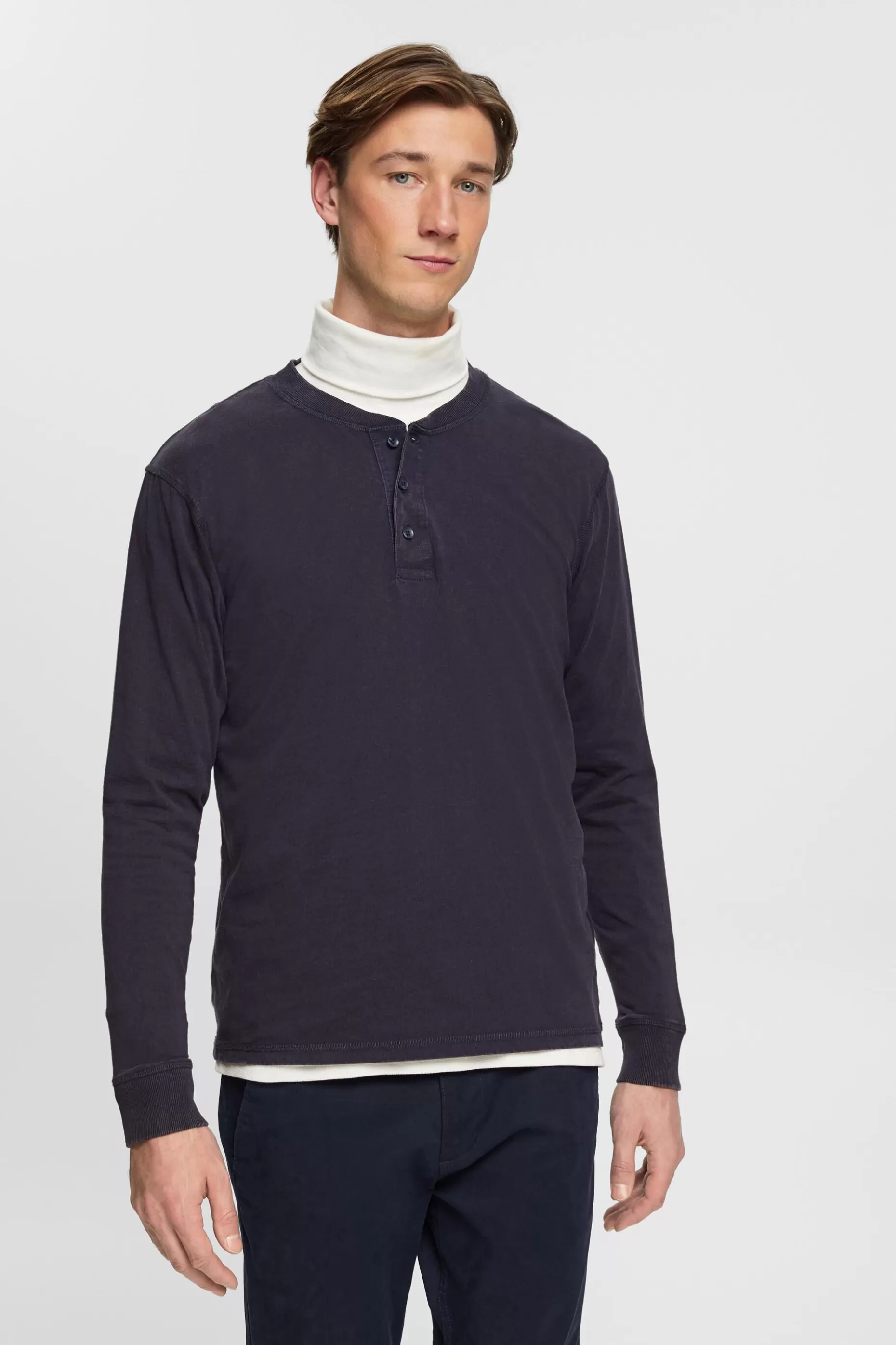 ESPRIT Long-sleeved top with buttons at our Online Shop *Men T-Shirts + Polos