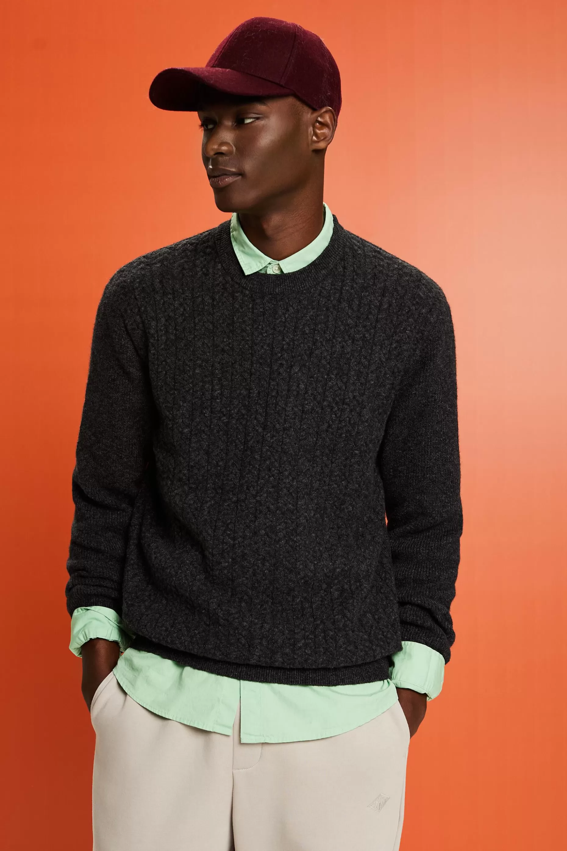 ESPRIT Melange Cable Knit Crewneck Sweater at our Online Shop *Boys Boys