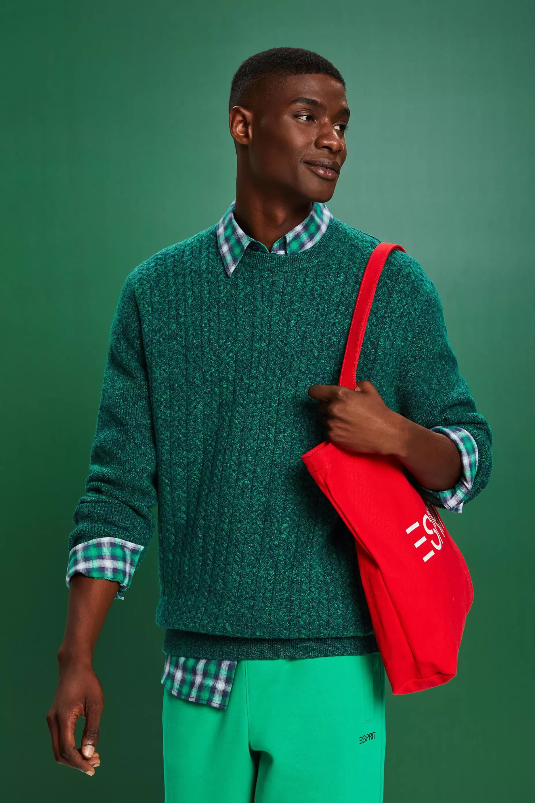 ESPRIT Melange Cable Knit Crewneck Sweater at our Online Shop *Men Sweaters