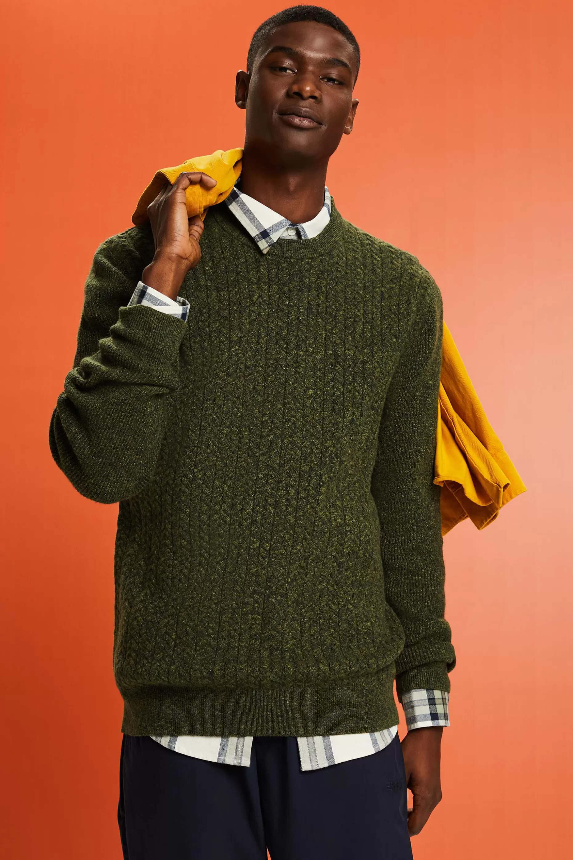 ESPRIT Melange Cable Knit Crewneck Sweater at our Online Shop *Men Sweaters