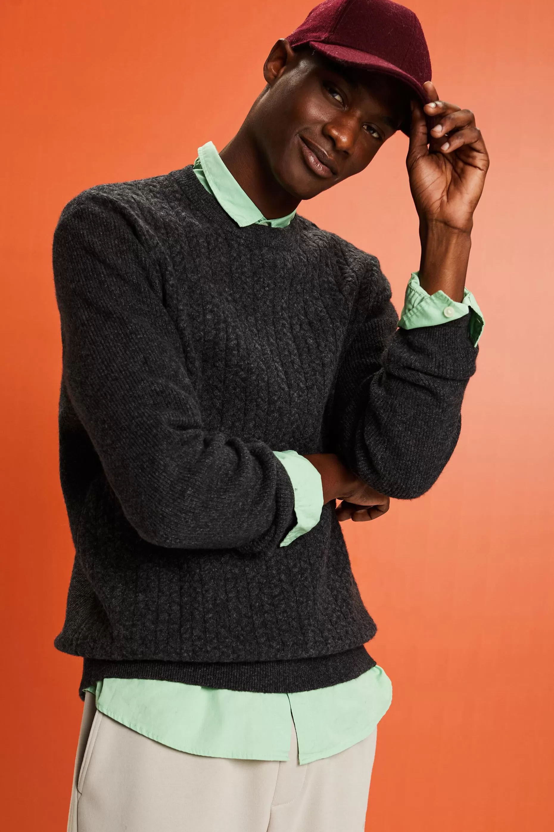 ESPRIT Melange Cable Knit Crewneck Sweater at our Online Shop *Men Sweaters