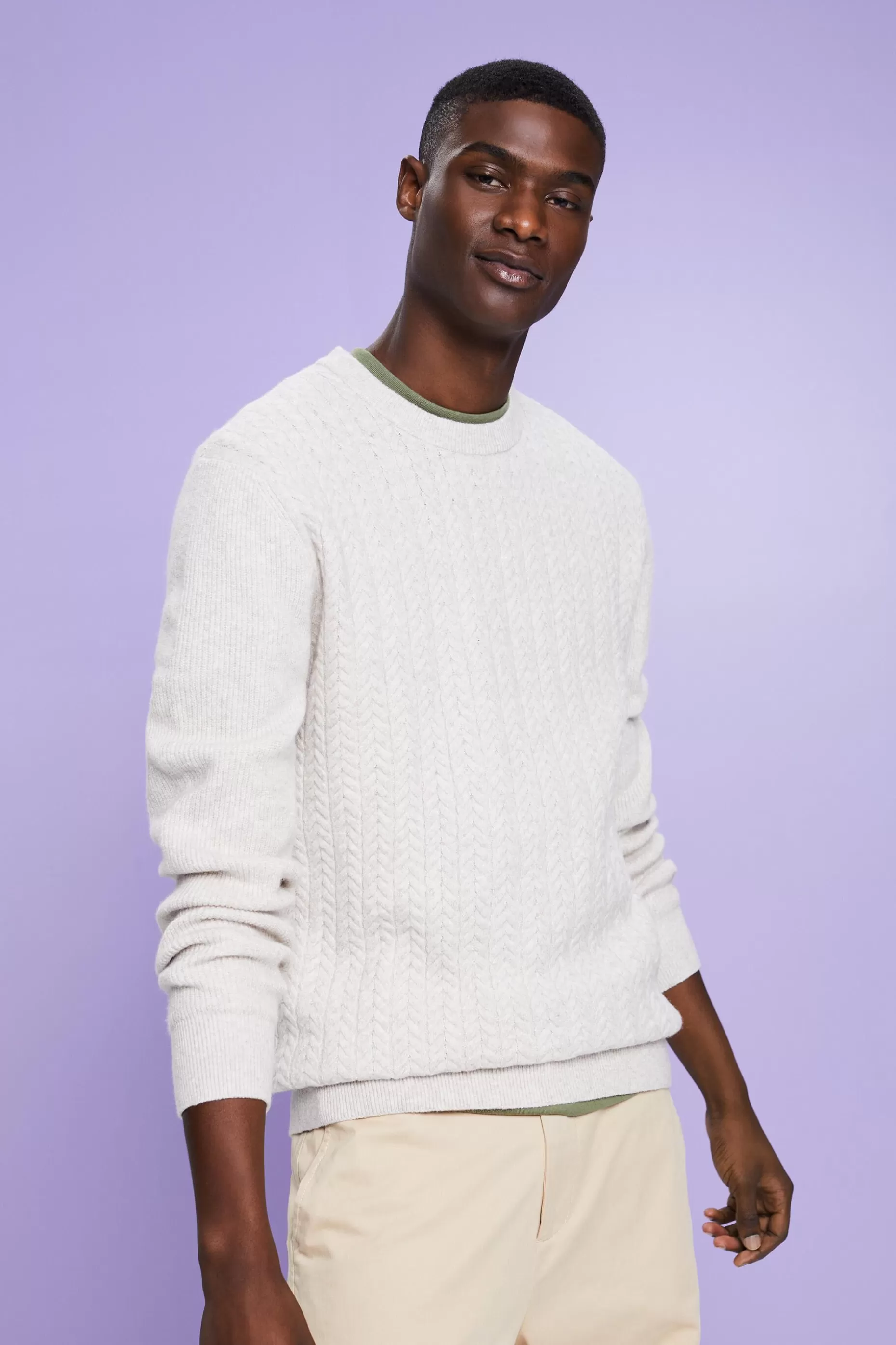 ESPRIT Melange Cable Knit Crewneck Sweater at our Online Shop *Men Sweaters
