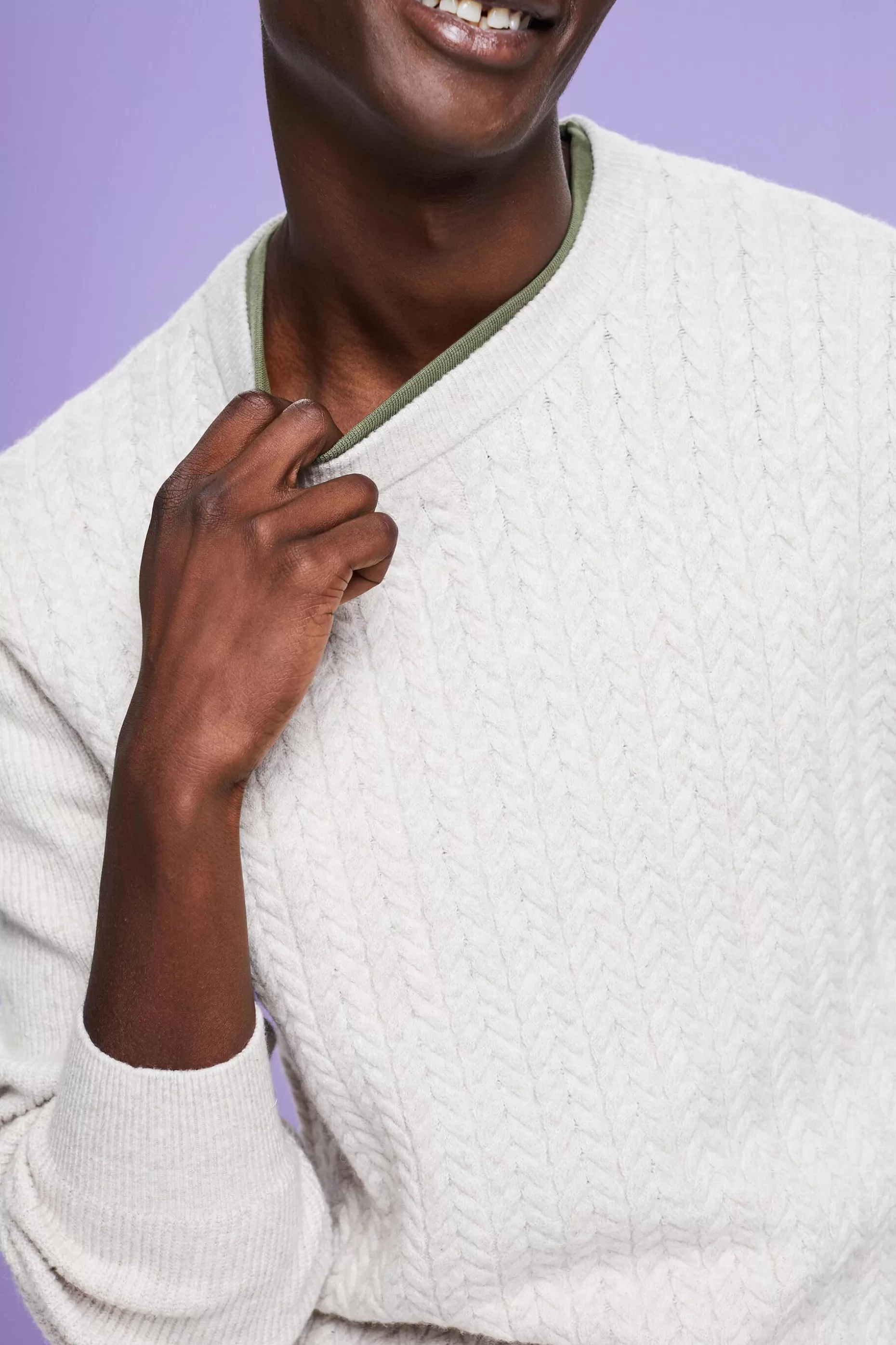 ESPRIT Melange Cable Knit Crewneck Sweater at our Online Shop *Men Sweaters