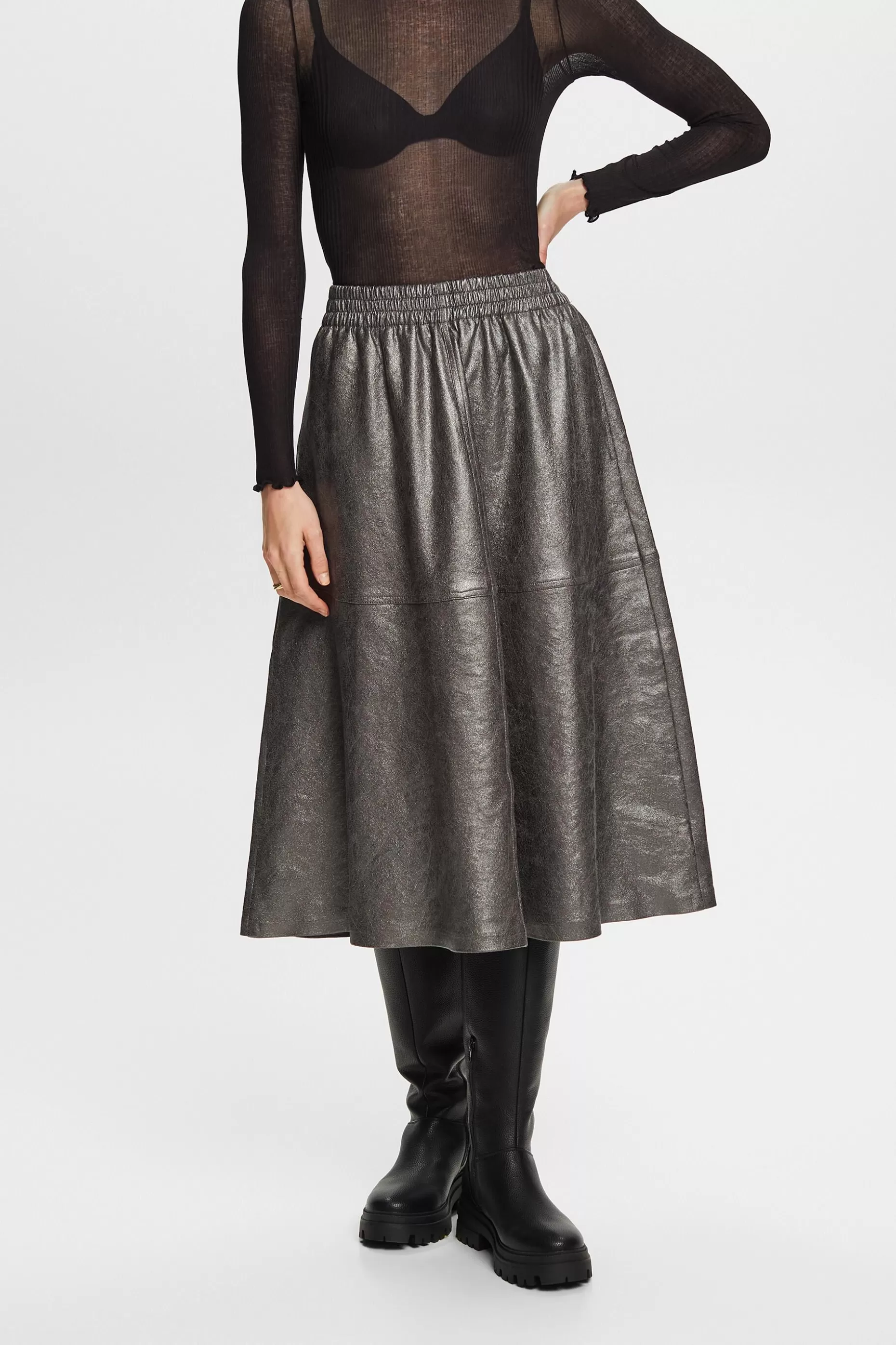 ESPRIT Metallic faux leather midi skirt at our Online Shop *Women Skirts + Shorts