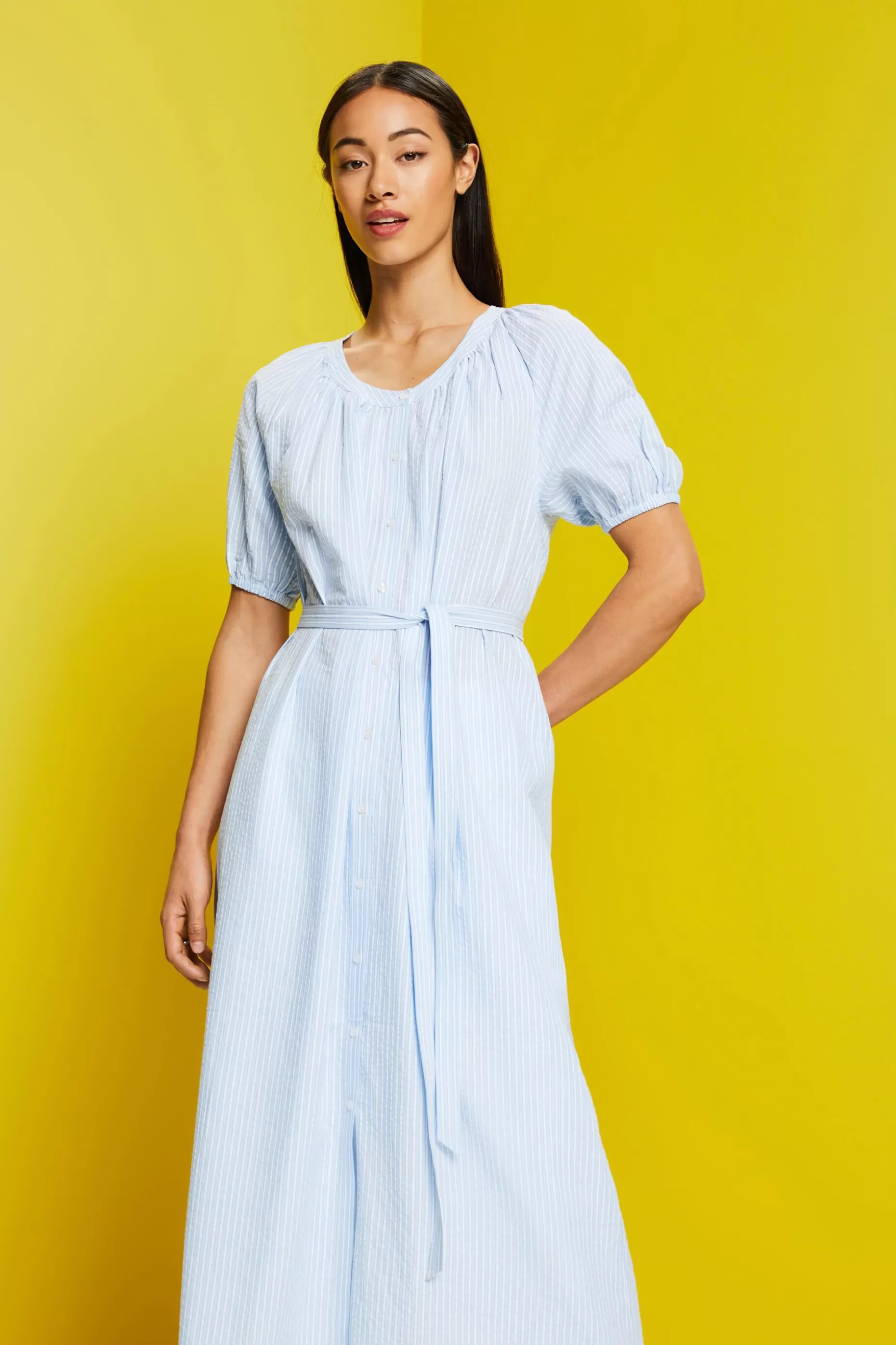 ESPRIT Midi shirt dress with a tie belt, cotton blend at our Online Shop *Women Dresses + Jumpsuits